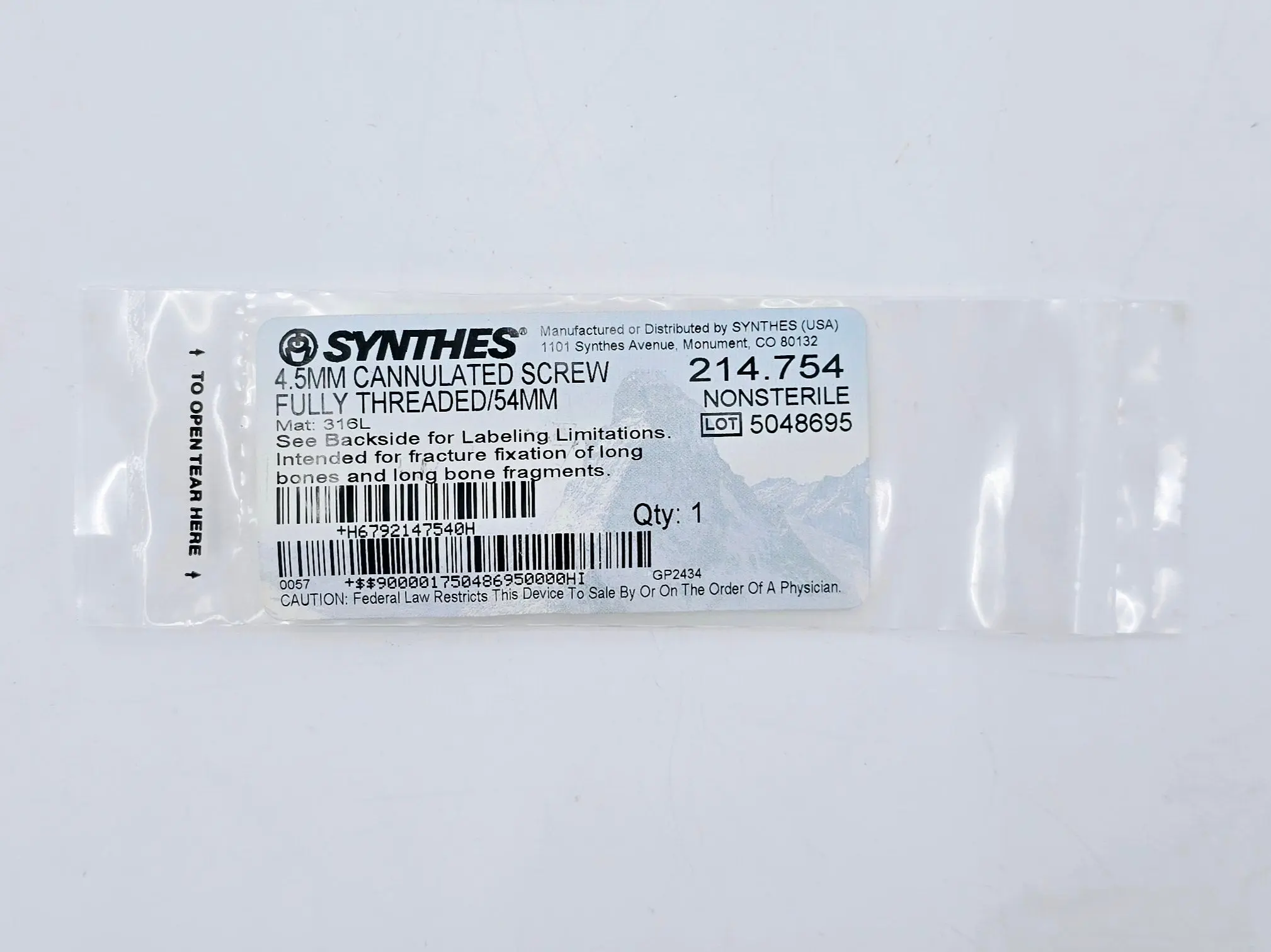 Synthes 214.754 4.5mm Cannulated Screw Fully Threaded/54mm - Image 2