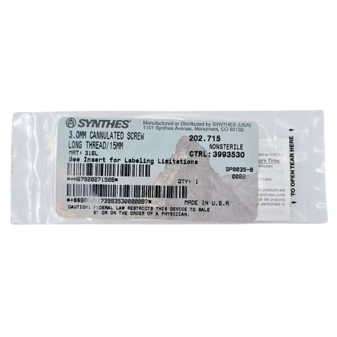 Synthes 202.715 3.0mm Cannulated Screw Long Thread 15mm