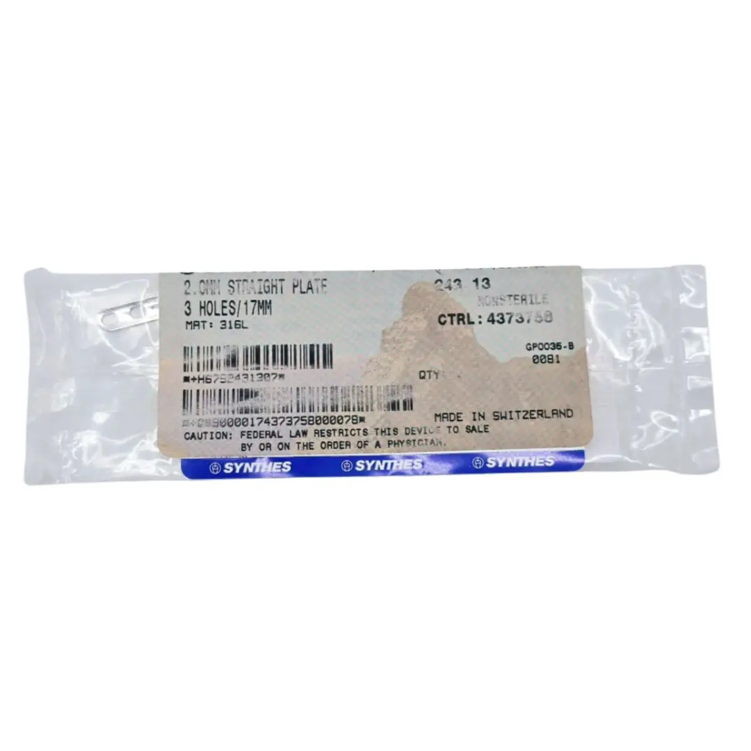 Synthes 243.13 2.0mm Straight Plate 3 Holes/17mm