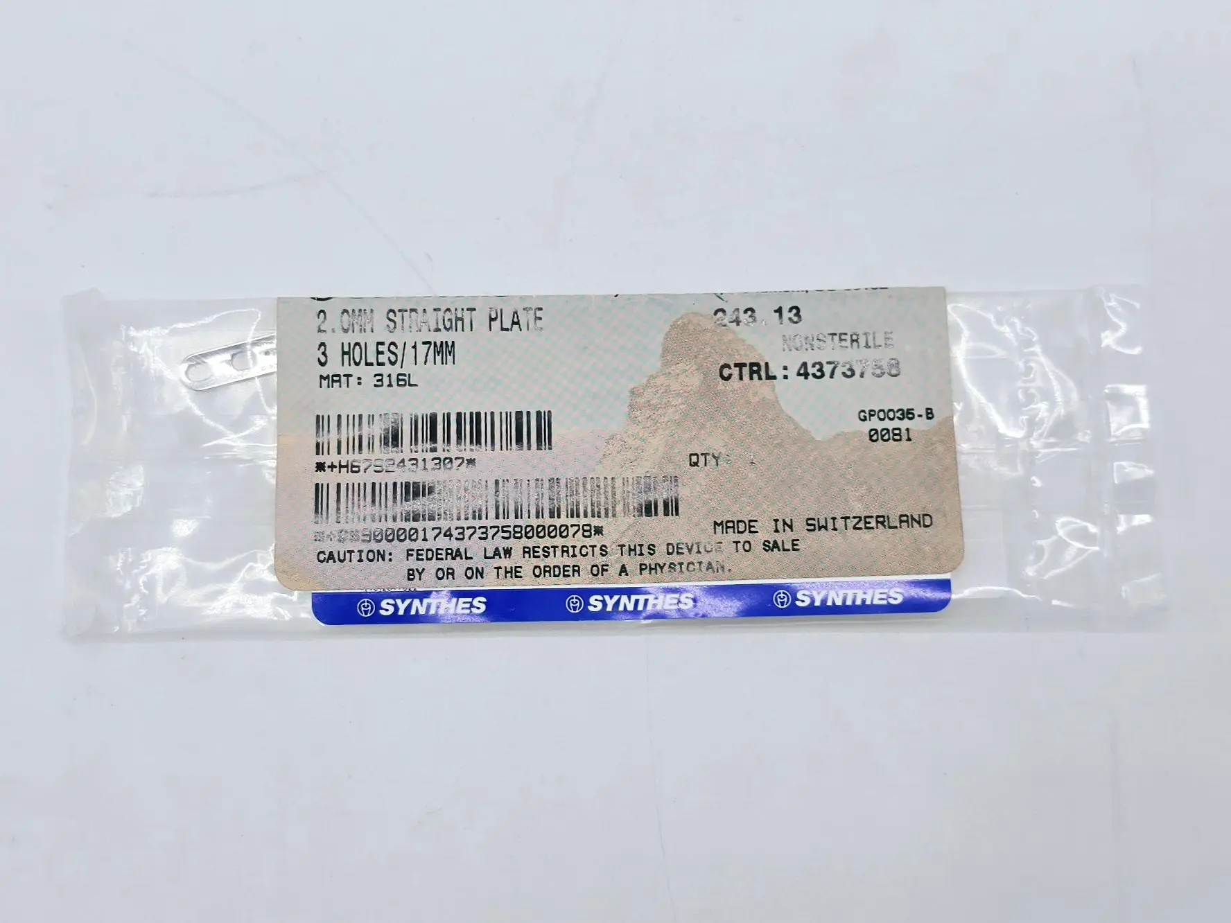 Synthes 243.13 2.0mm Straight Plate 3 Holes/17mm - Image 2