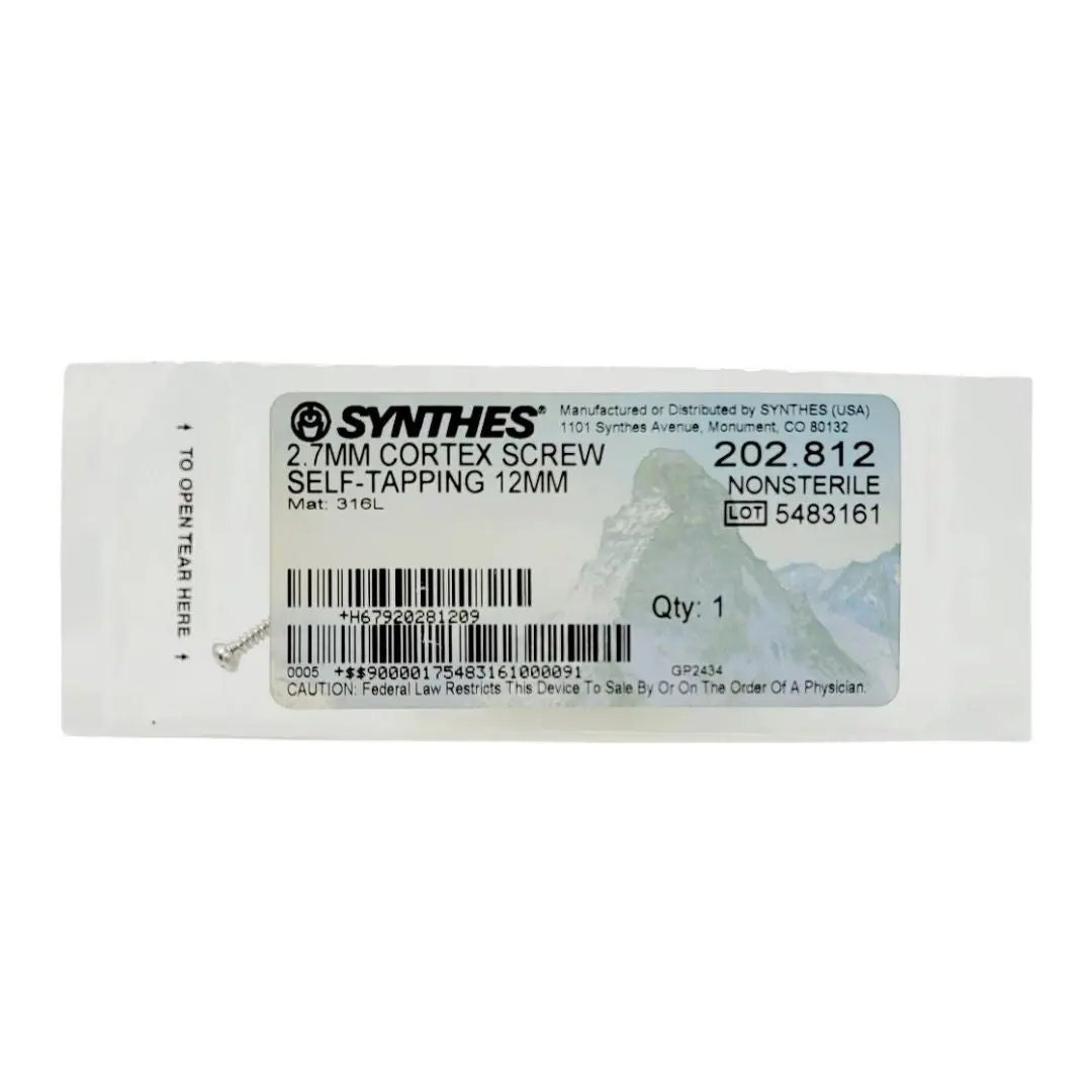 Synthes 202.812 2.7mm cortex screw self-tapping 12mm orthopedic hardware