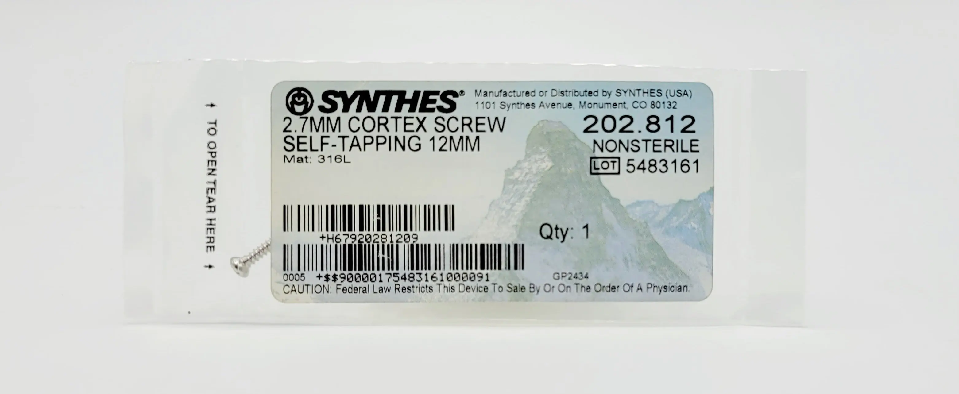 Synthes 202.812 2.7mm cortex screw self-tapping 12mm orthopedic hardware - Image 2