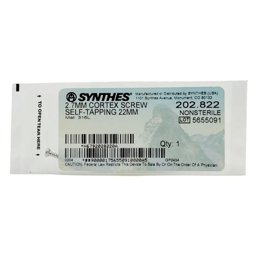 Synthes 202.822 2.7mm Cortex Screw Self Tapping 22mm