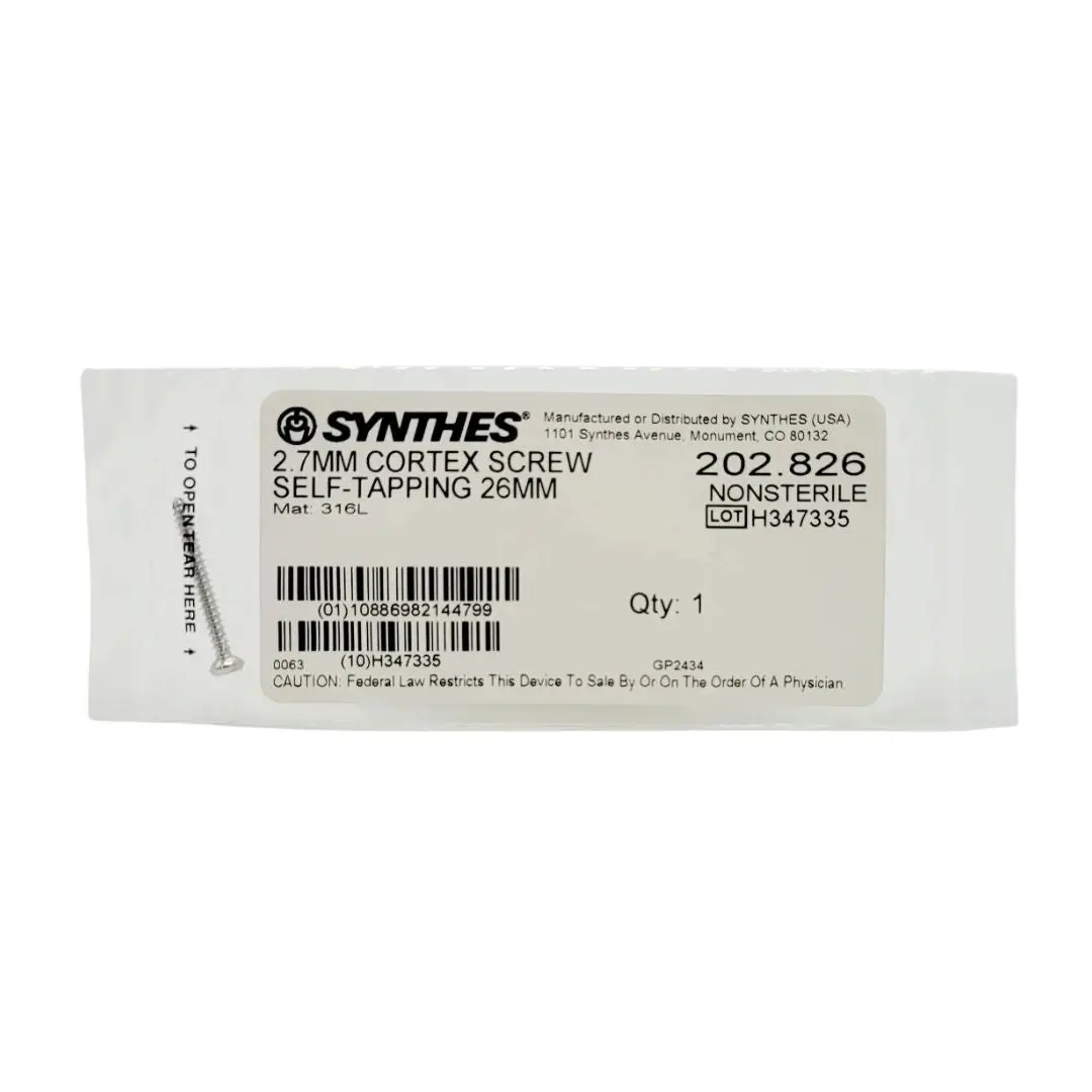 Synthes 202.826 2.7mm Cortex Screw Self-Tapping 26mm Orthopedic Hardware
