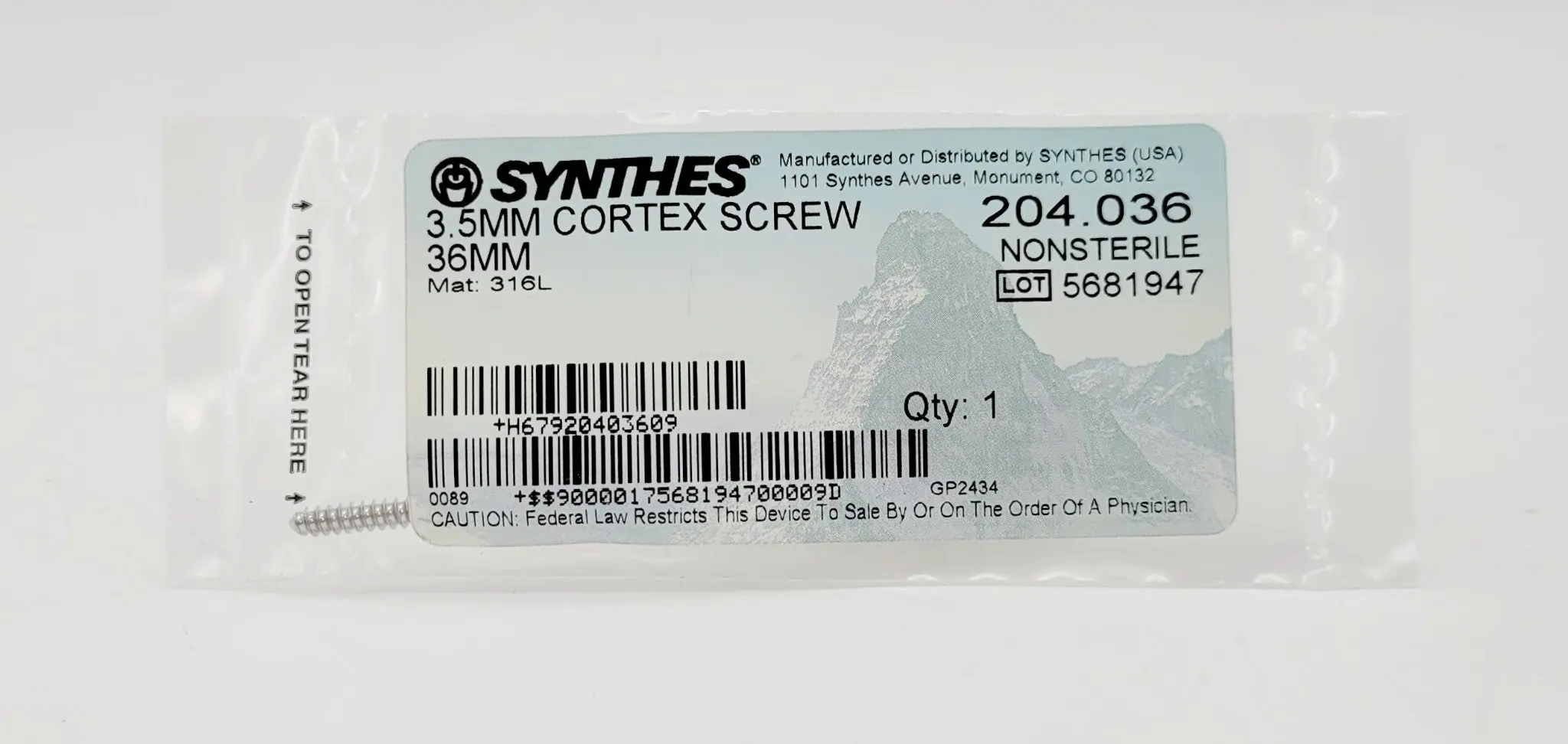 Synthes 204.036 3.5mm Cortex Screw 36mm - Image 2