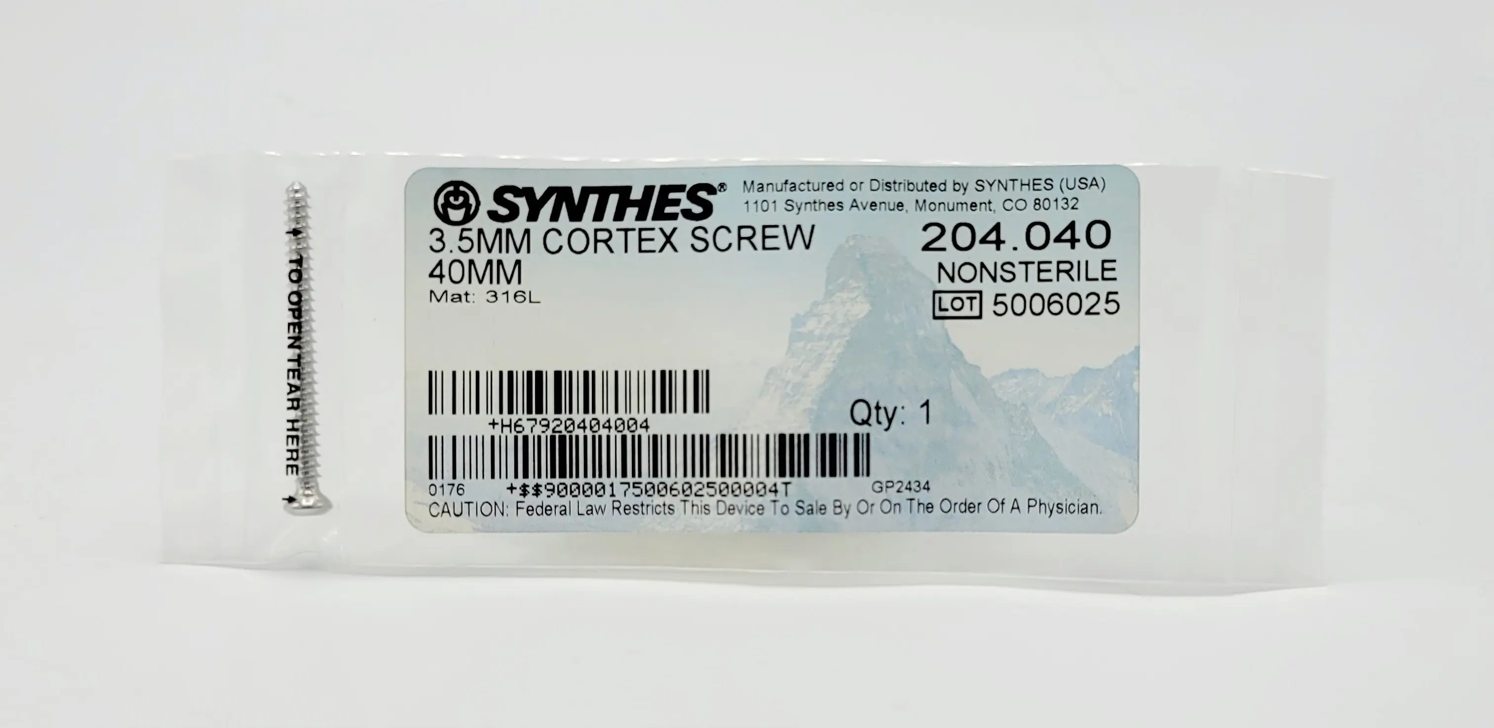 Synthes 204.040 3.5MM Cortex Screw 40MM - Image 2
