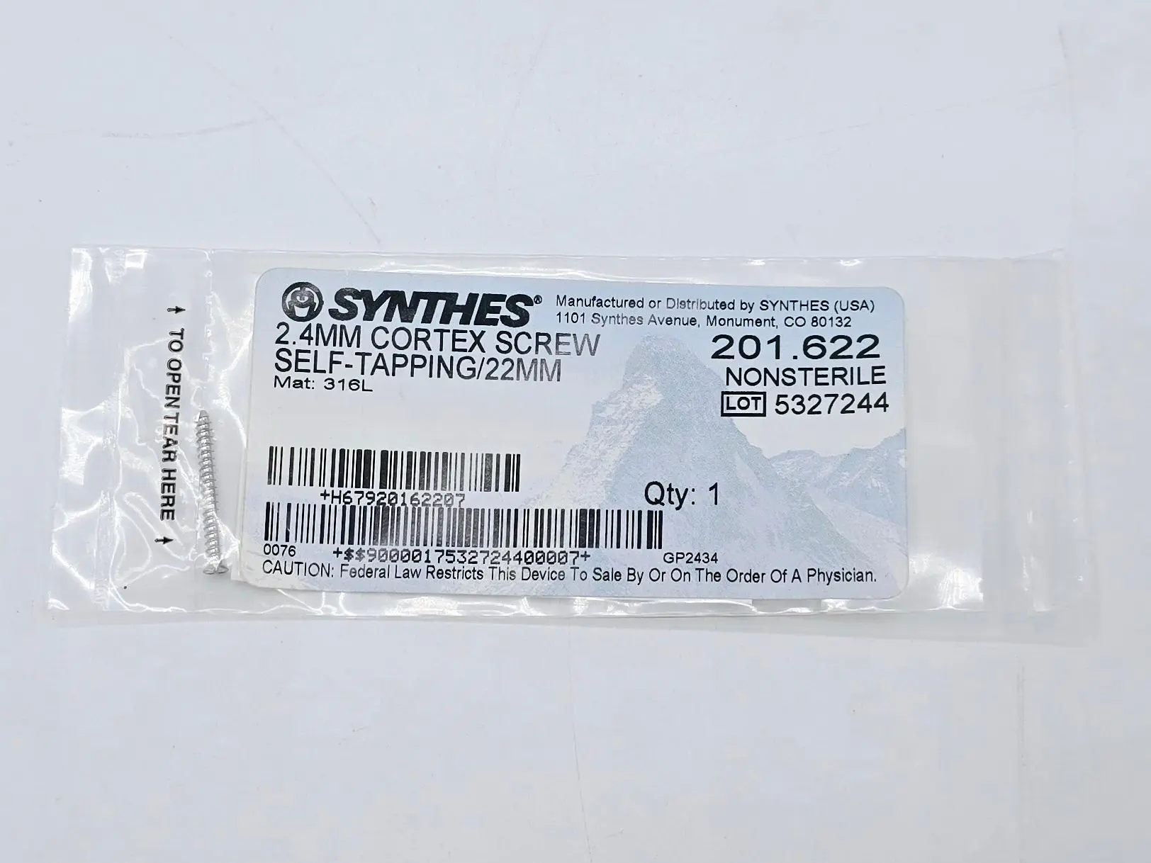Synthes 201.622 2.4mm Cortex Screw Self-Tapping/22mm - Image 2
