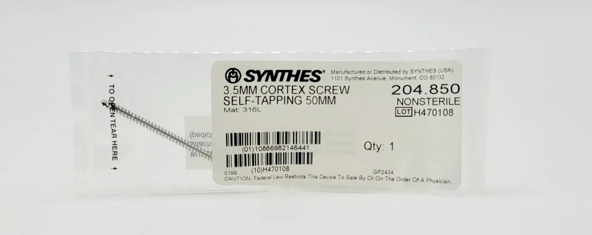 Synthes 204.850 3.5mm Cortex Screw Self-Tapping 50mm - Image 2