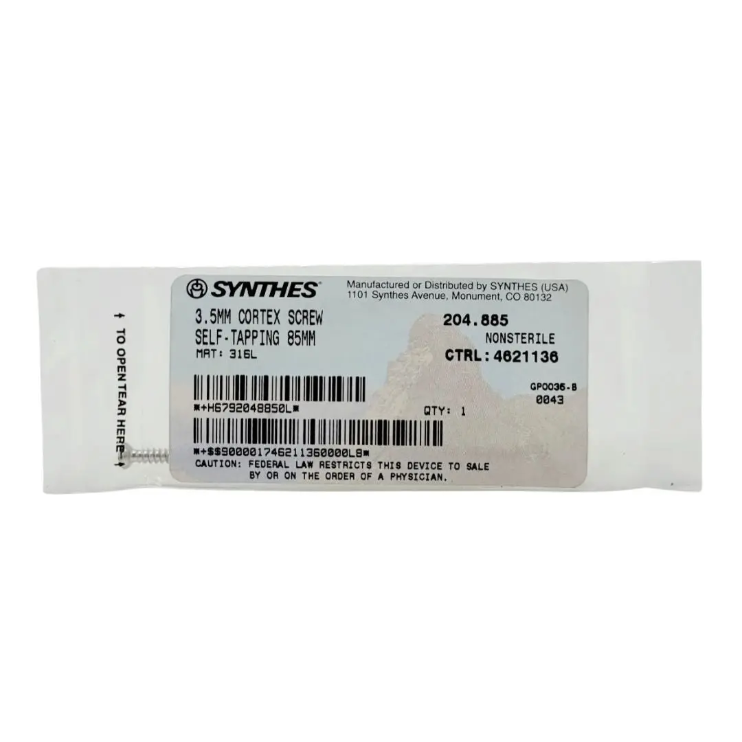 Synthes 204.885 3.5mm cortex screw self-tapping 85mm orthopedic hardware