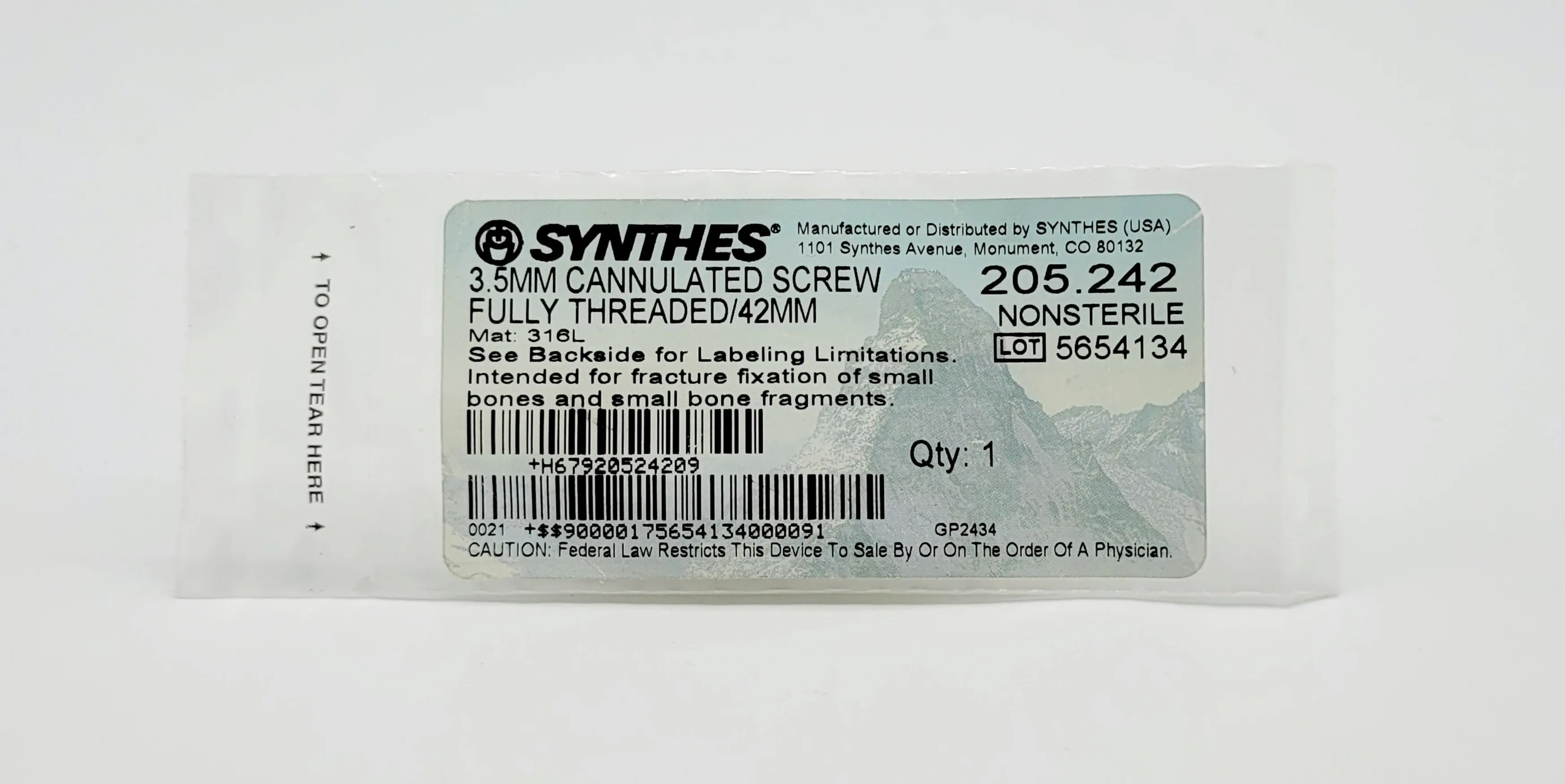 Synthes 205.242 3.5mm Cannulated Screw Fully Threaded 42mm - Image 2