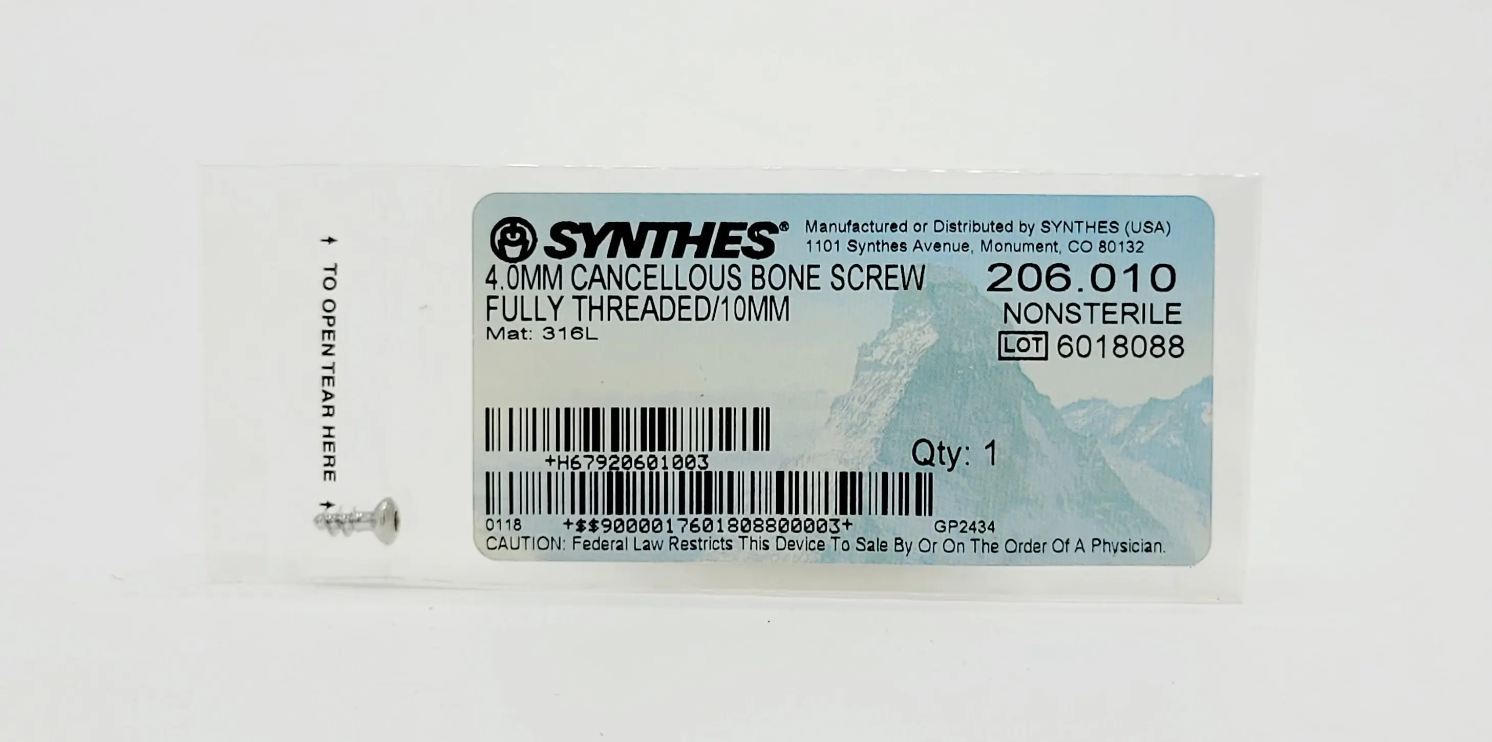 Synthes 206.010 4.0MM Cancellous Bone Screw Fully Threaded 10mm - Image 2
