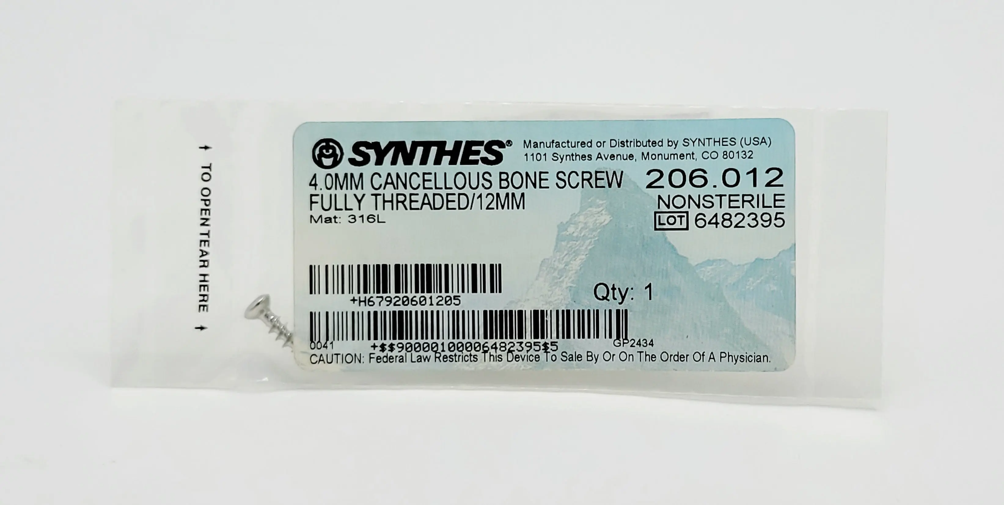 Synthes 206.012 4.0MM Cancellous Bone Screw Fully Threaded 12mm - Image 2