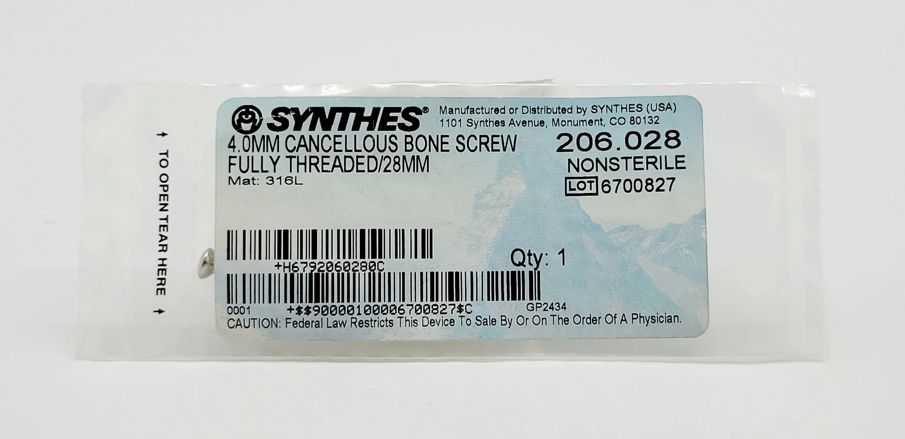 Synthes 206.028 4.0MM Cancellous Bone Screw Fully Threaded /28MM - Image 2
