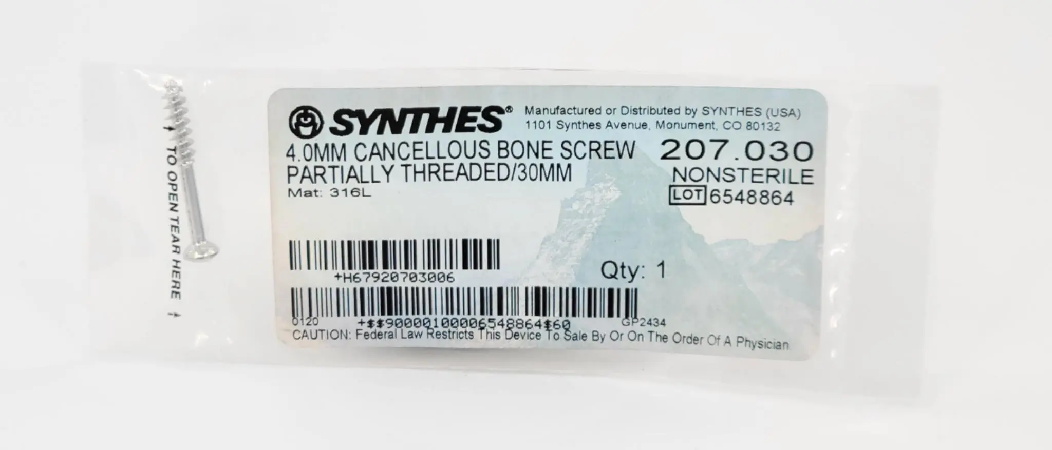 Synthes 207.030 4.0mm Cancellous Bone Screw Partially Threaded 30mm - Image 3