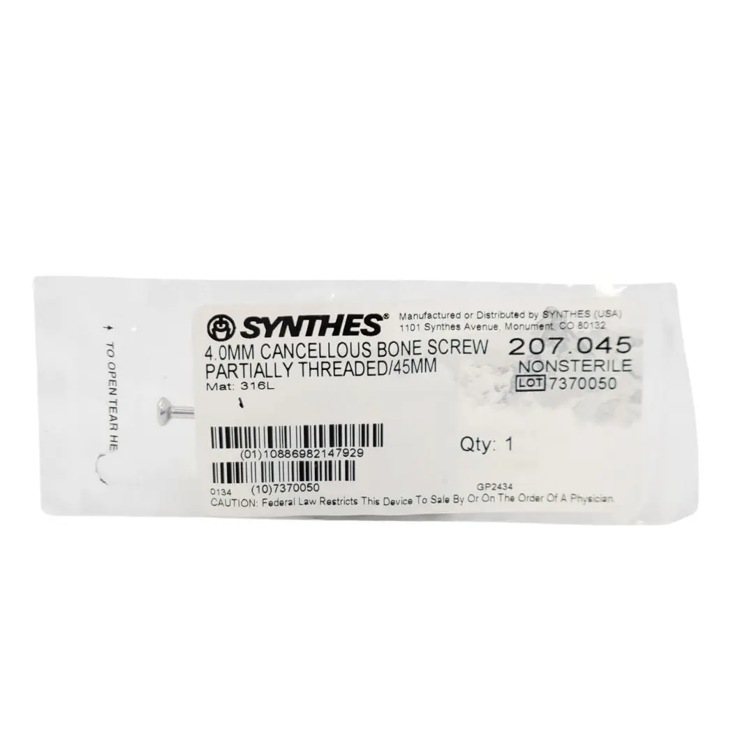 Synthes 207.045 4.0mm Cancellous Bone Screw Partially Threaded 45mm