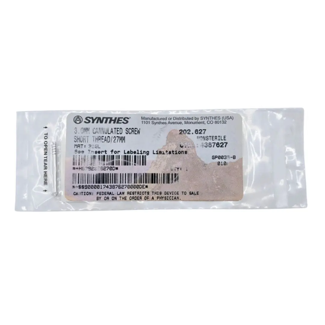 Synthes 202.627 3.0mm Cannulated Screw Short Thread/27mm