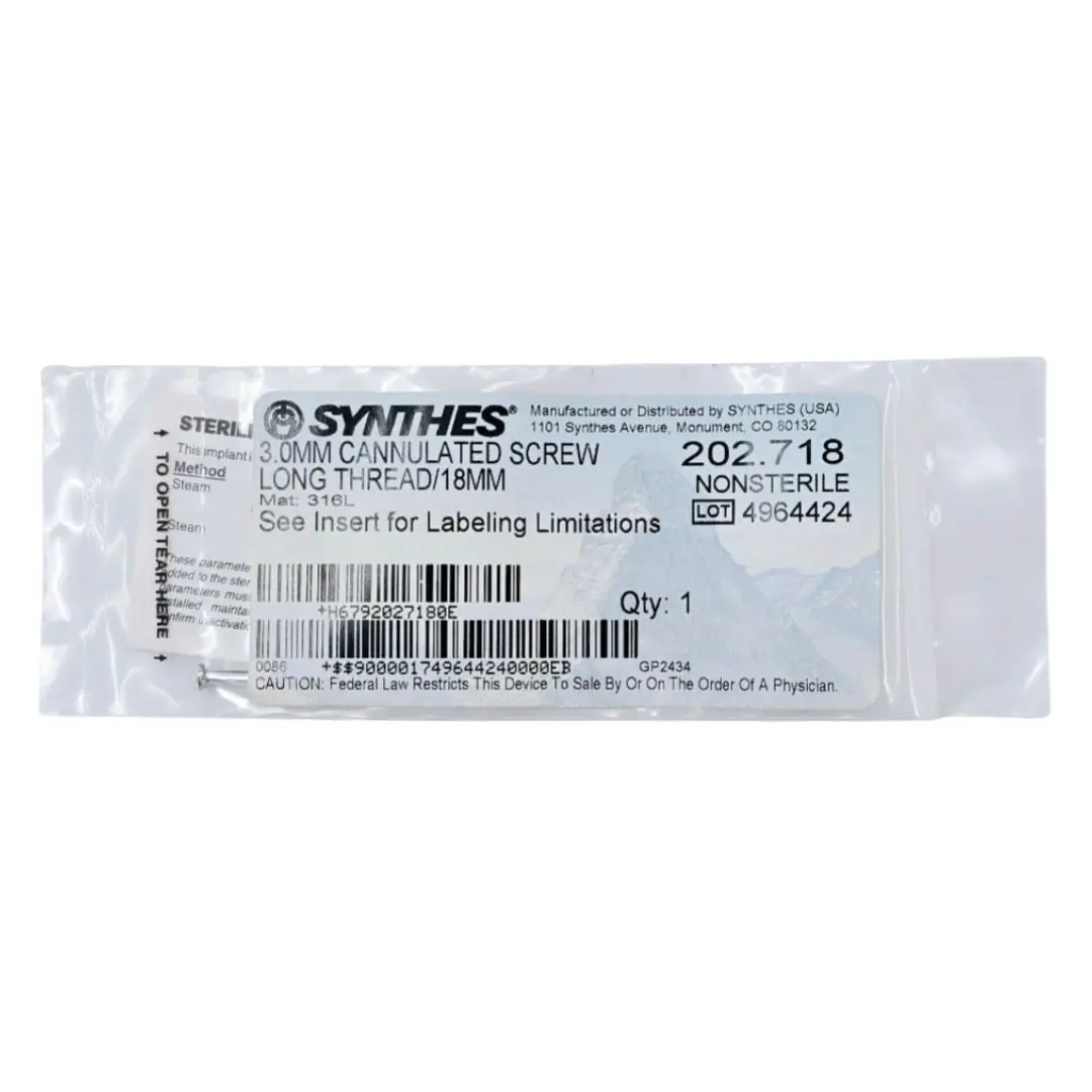Synthes 202.718 3.0mm Cannulated Screw Long Thread/18mm