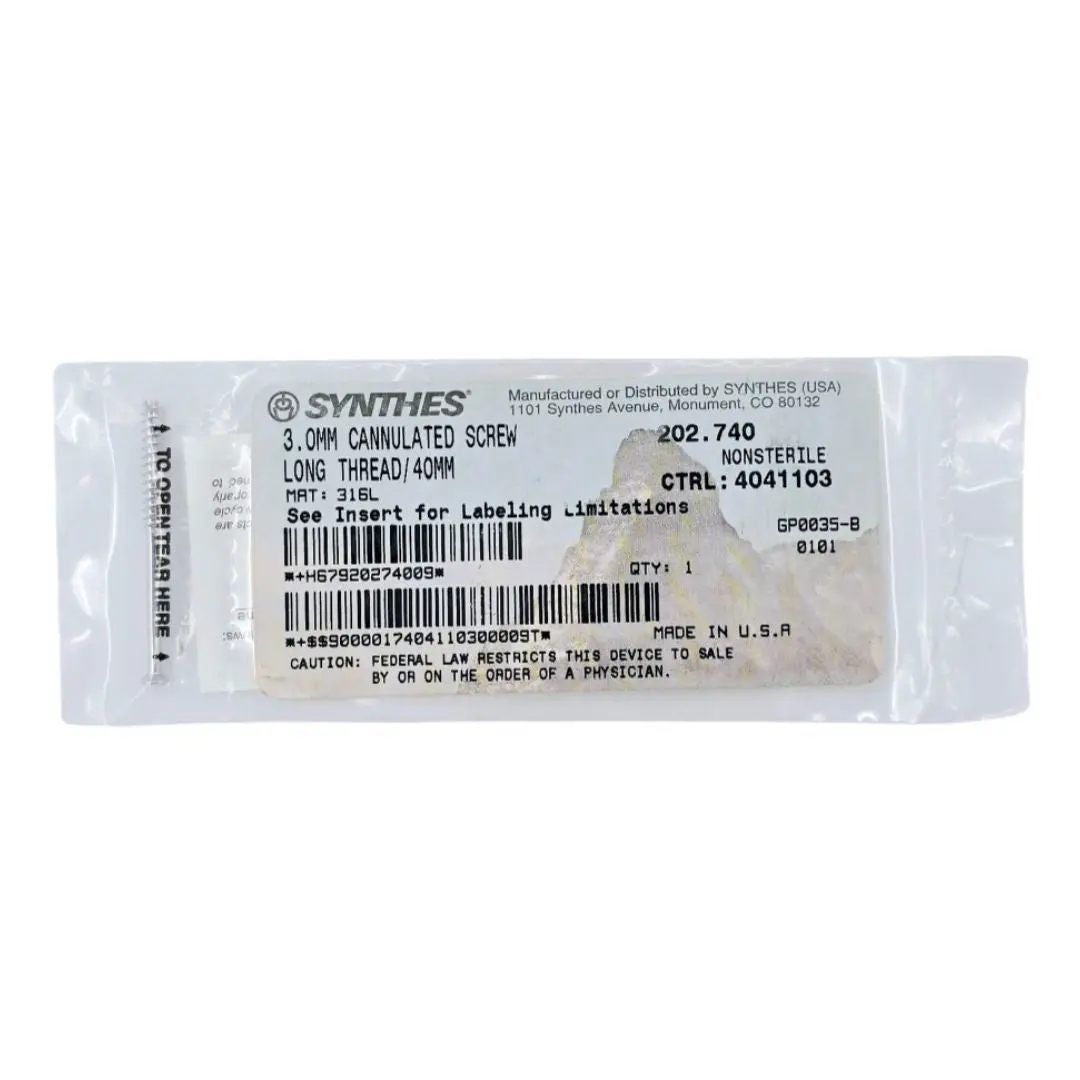 Synthes 202.740 3.0mm Cannulated Screw Long Thread/40mm