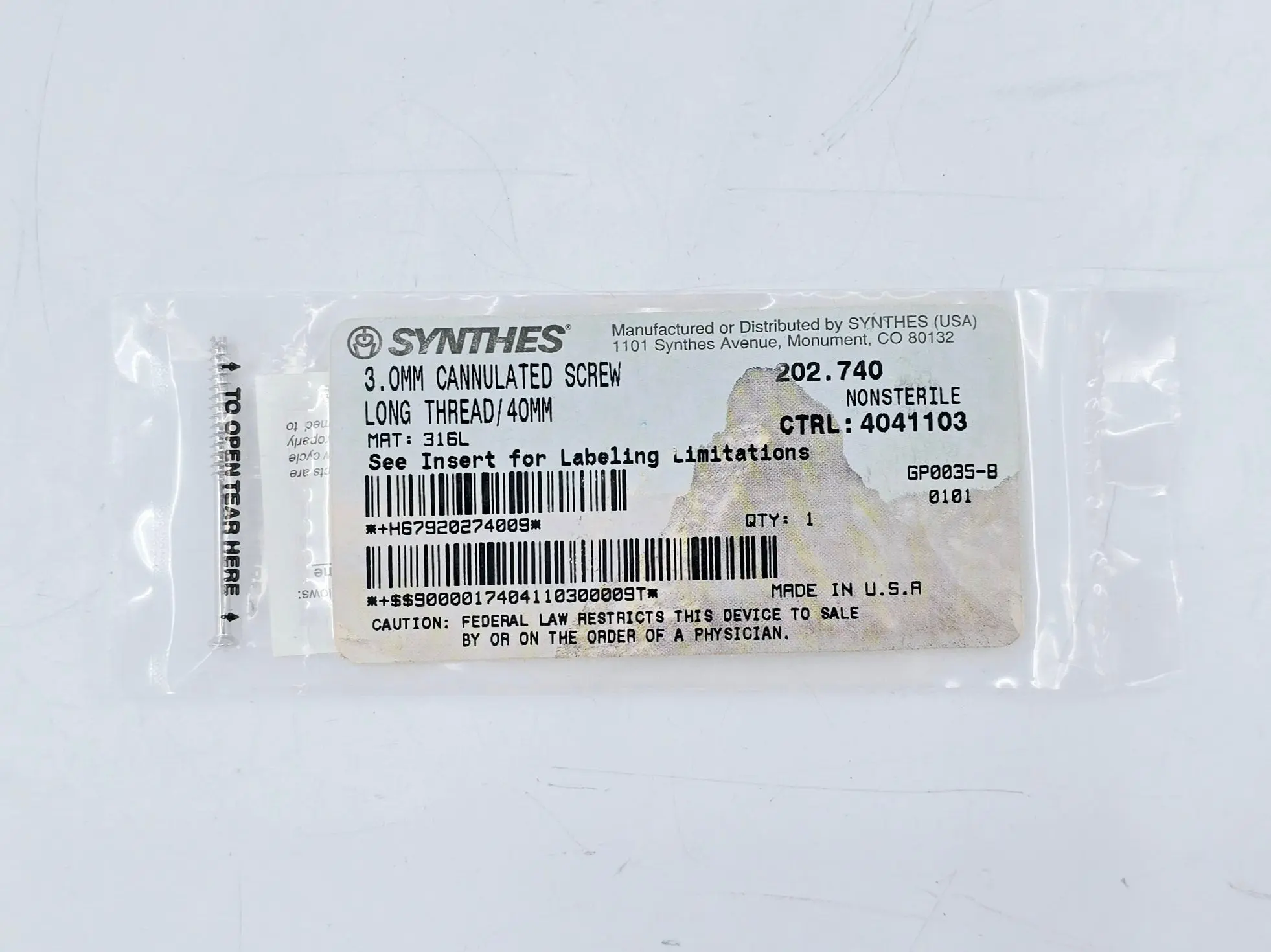 Synthes 202.740 3.0mm Cannulated Screw Long Thread/40mm - Image 2