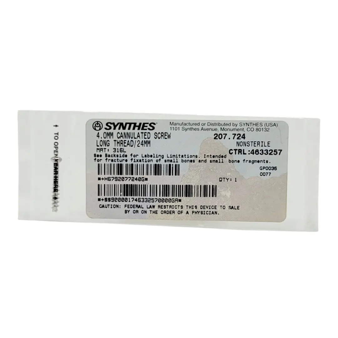 Synthes 207.724 4.0MM Cannulated Screw Long Thread 24mm
