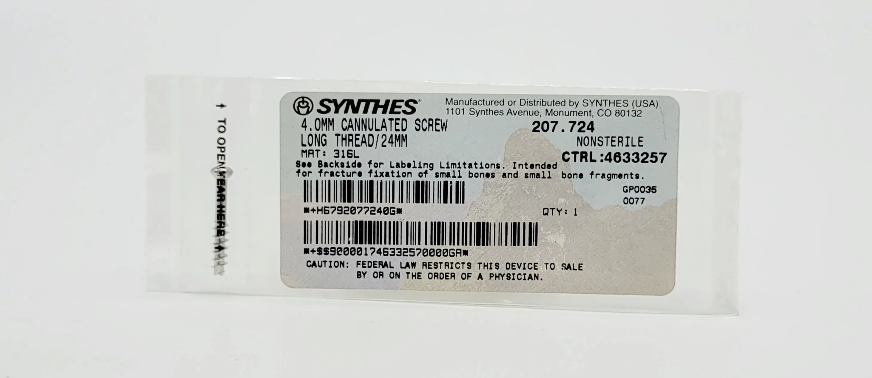 Synthes 207.724 4.0MM Cannulated Screw Long Thread 24mm - Image 2