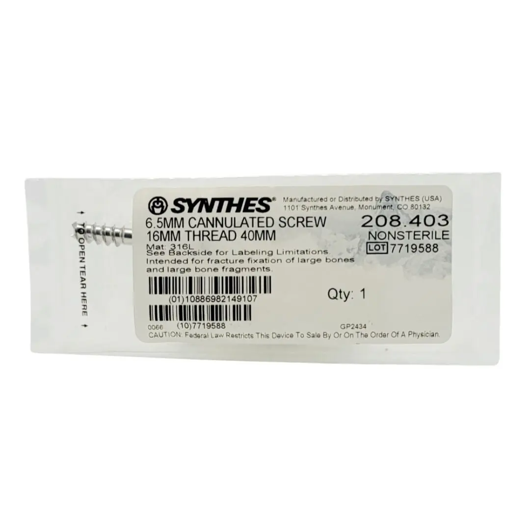 Synthes 208.403 6.5mm Cannulated Screw 16mm Thread 40mm