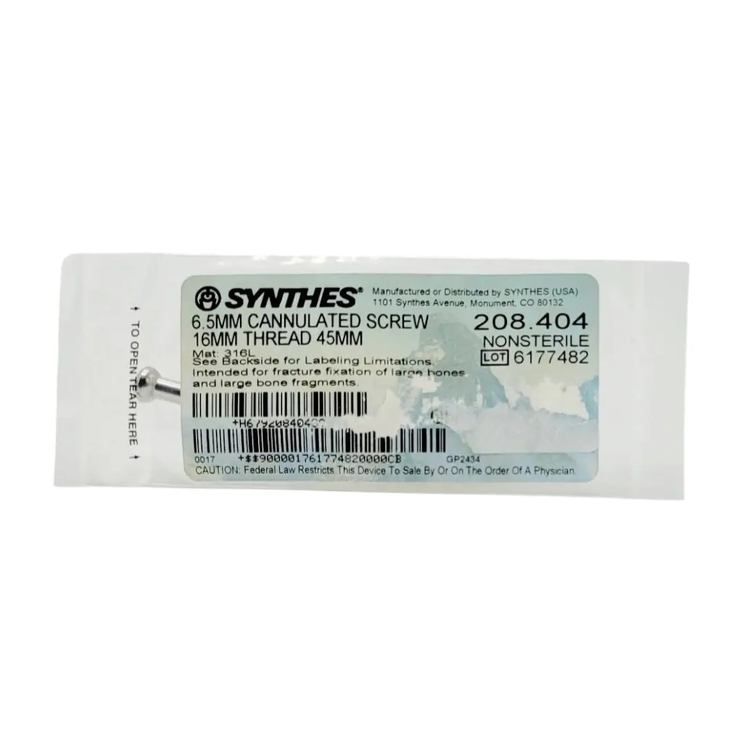 Synthes 208.404 6.5mm Cannulated Screw 16mm Thread 45mm Orthopedic Hardware