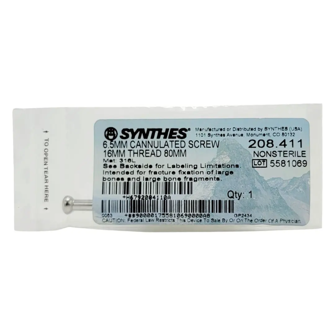 Synthes 208.411 6.5mm Cannulated Screw 16mm Thread 80mm