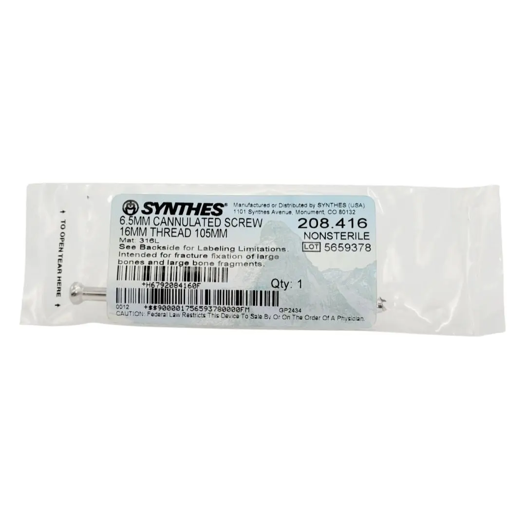 Synthes 208.416 6.5mm Cannulated Screw 16mm Thread 105mm