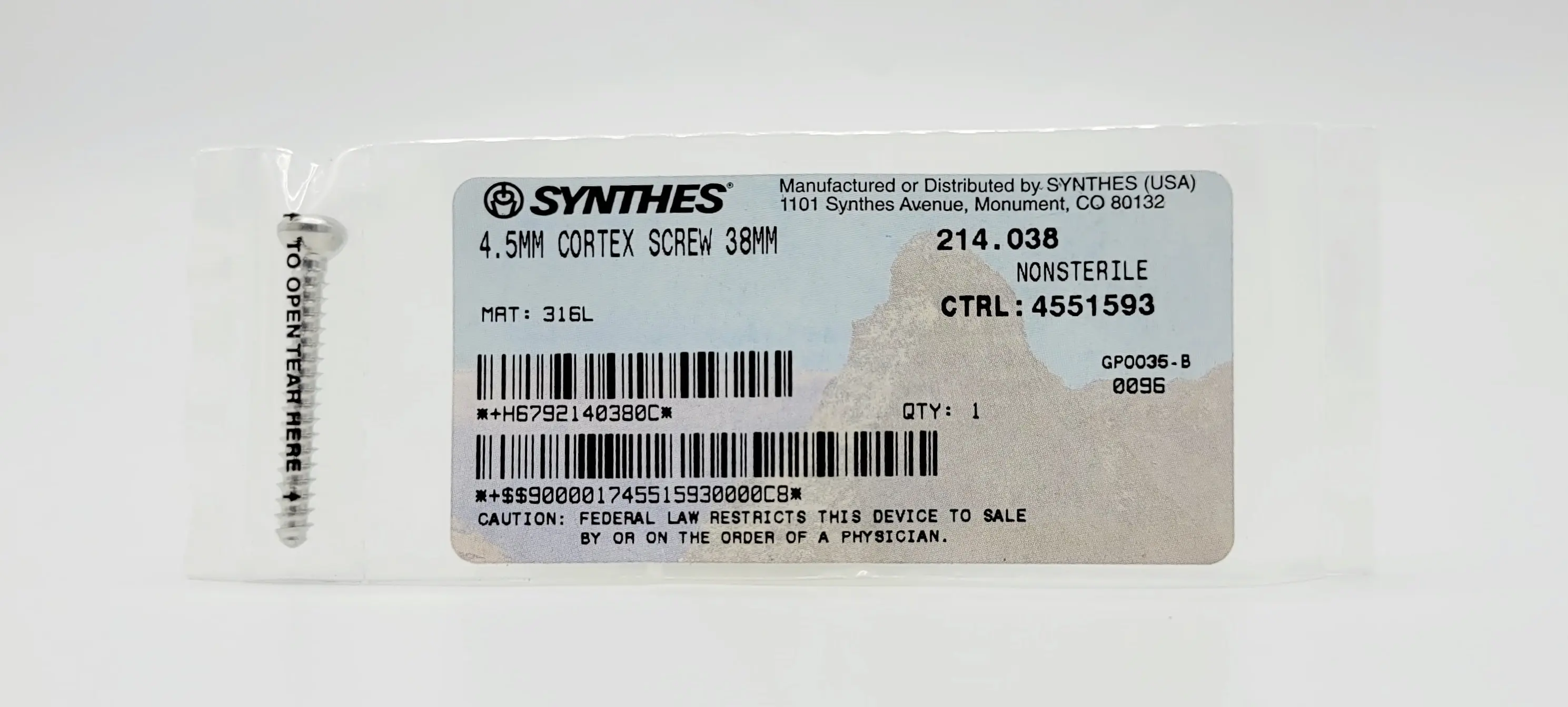 Synthes 214.038 Cortex Screw 4.5mm x 38mm - Image 2