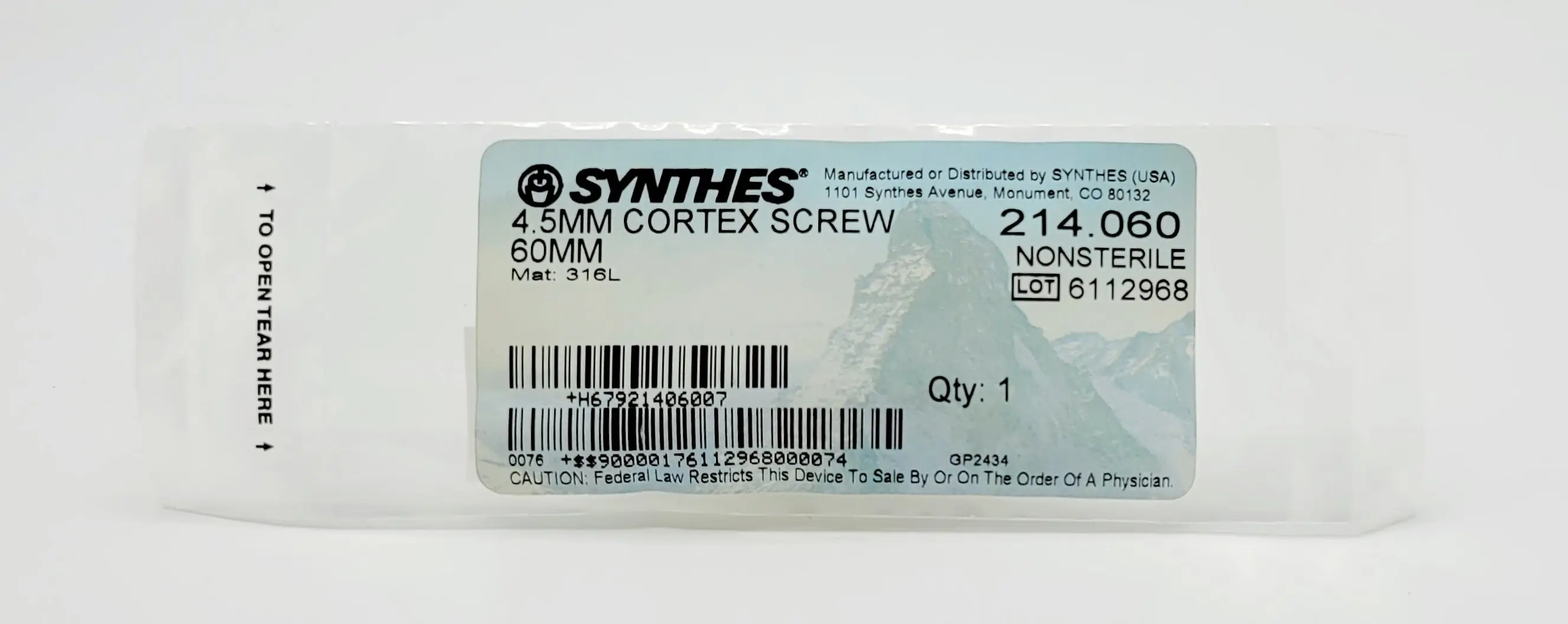 Synthes 214.060 4.5mm Cortex Screw 60mm Orthopedic Hardware - Image 2