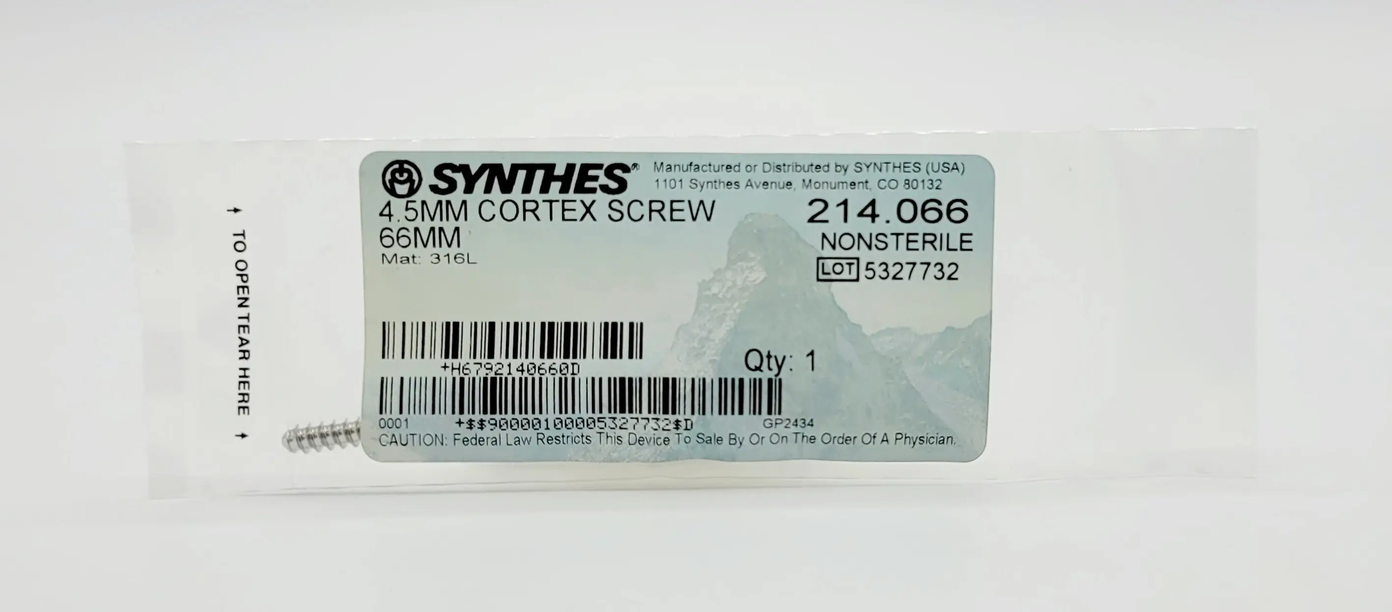 Synthes 214.066 4.5 dia. x 66 mm Cortex Screw - Image 2
