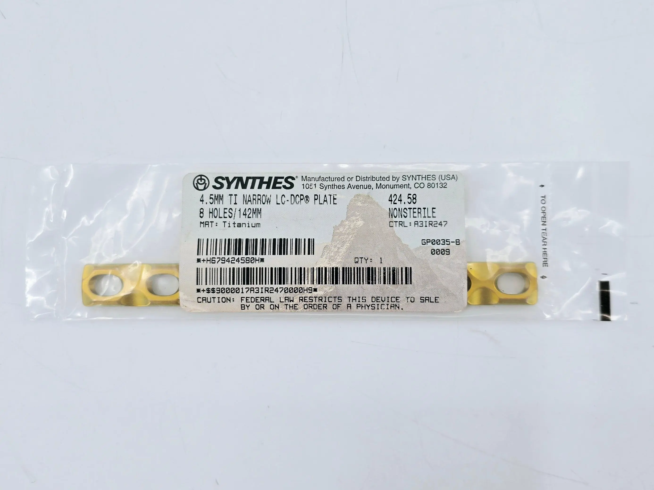 Synthes 424.58 4.5mm Ti Narrow LC-DCP Plate 8 Holes 142mm - Image 2