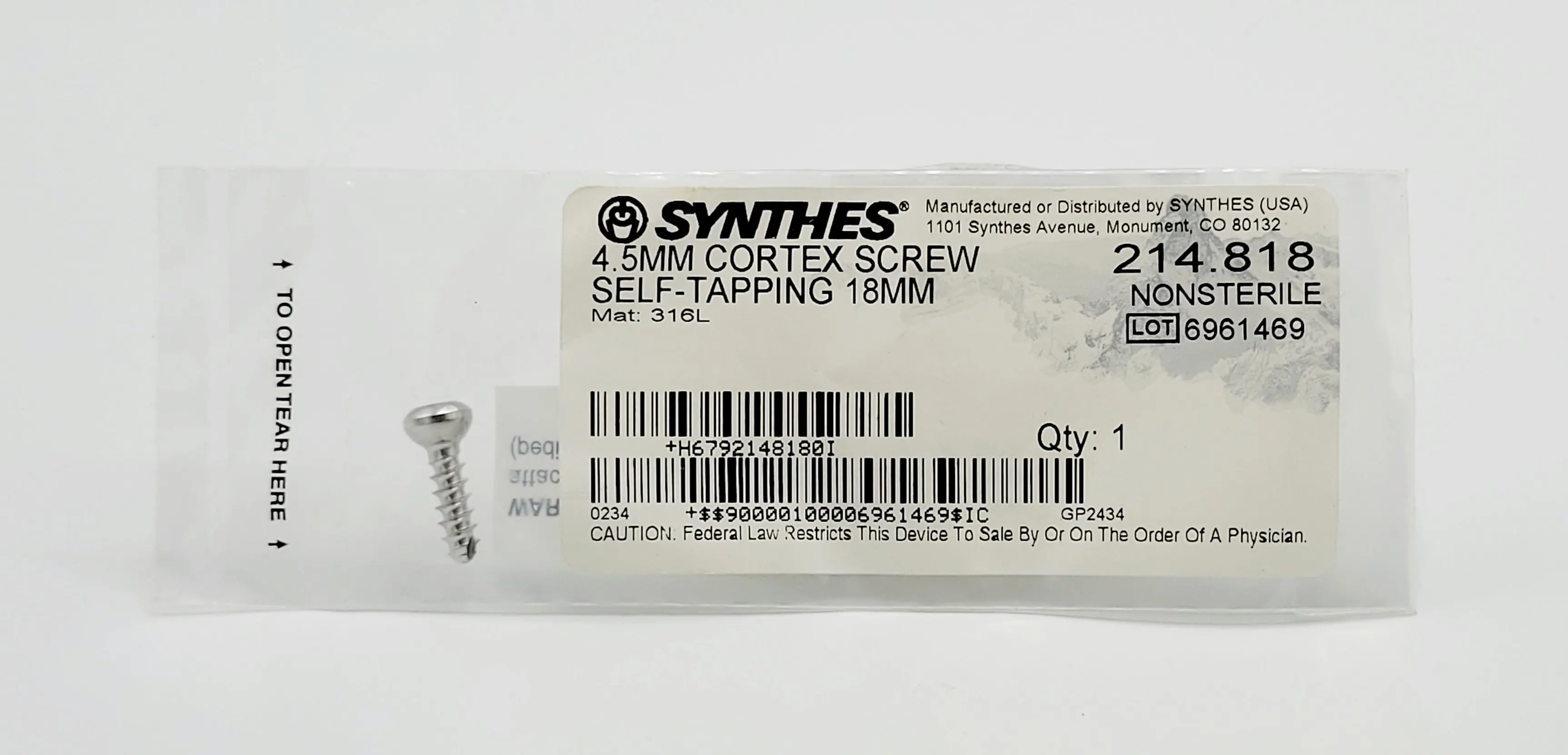 Synthes 214.818 4.5MM Cortex Screw Self Tapping 18MM - Image 2