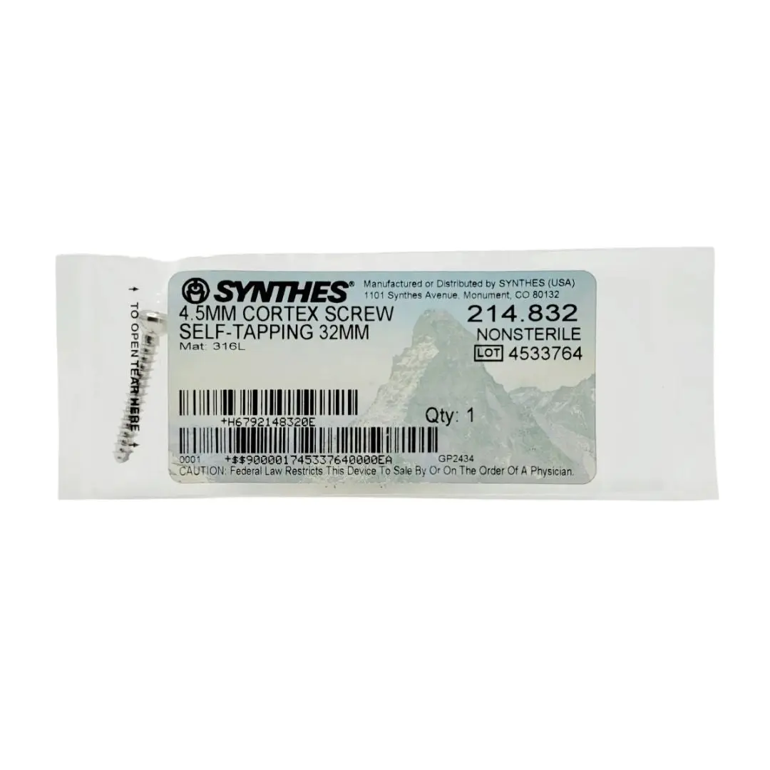 Synthes 214.832 4.5mm Cortex Screw Self-Tapping 32mm Orthopedic Hardware