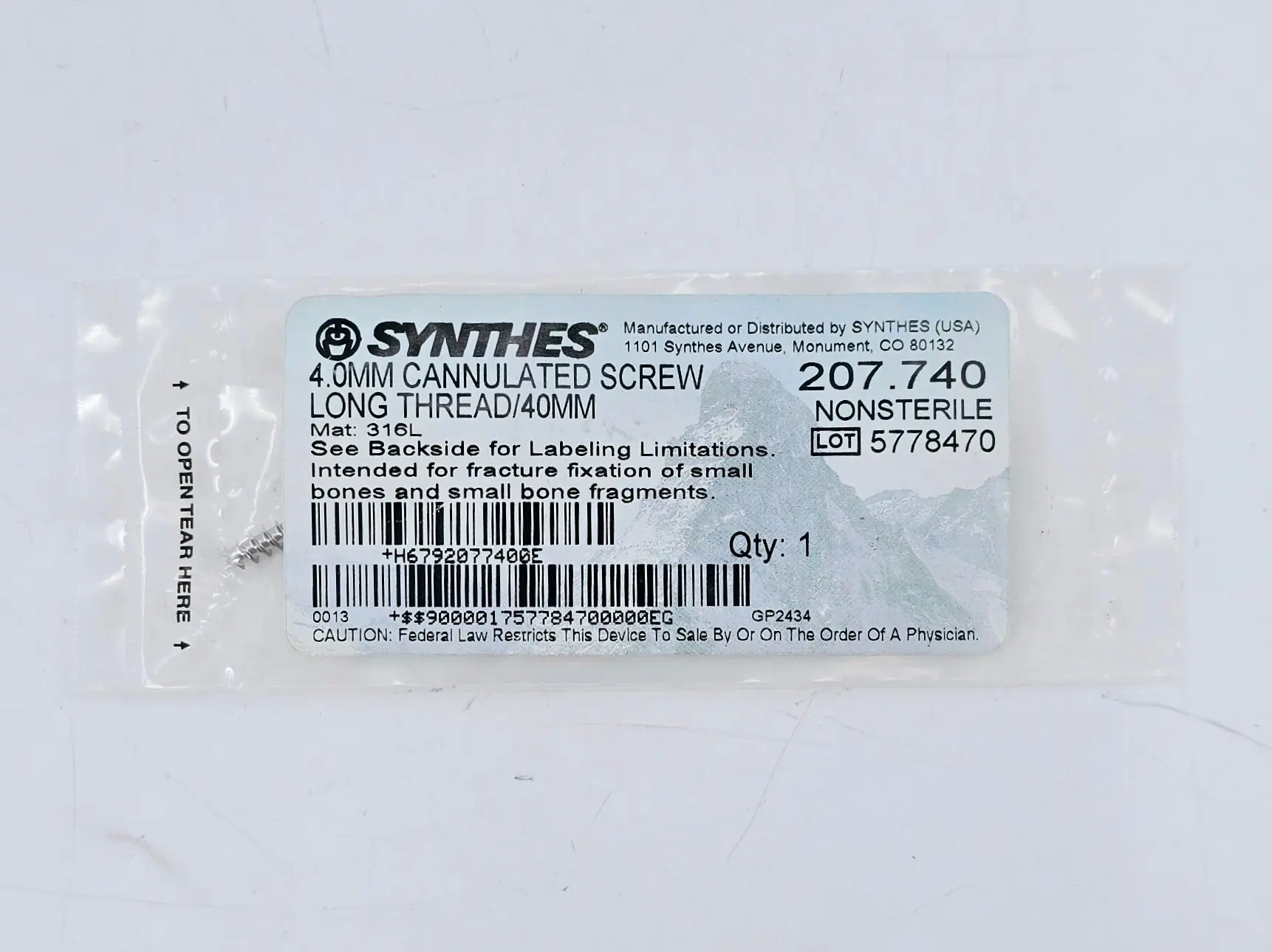 Synthes 207.740 4.0mm Cannulated Screw Long Thread/40mm - Image 2