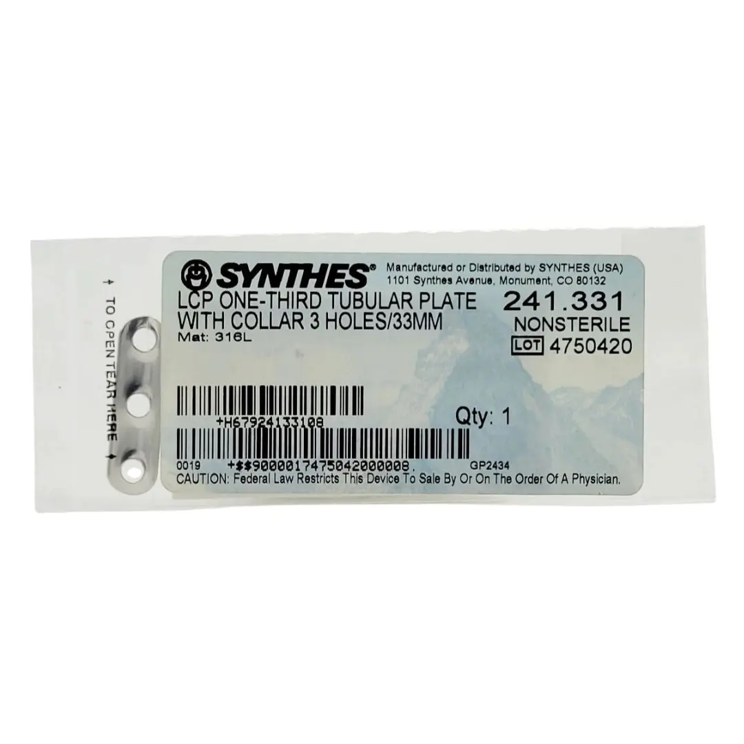 Synthes 241.331 LCP One-Third Tubular Plate With Collar 3 HOLES/33MM