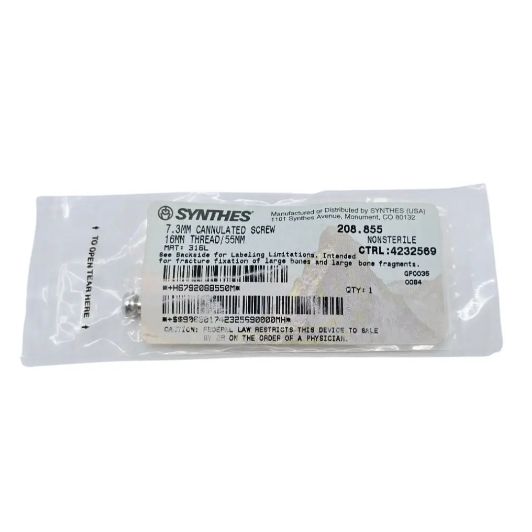 Synthes 208.855 7.3mm Cannulated Screw 16mm Thread/55mm