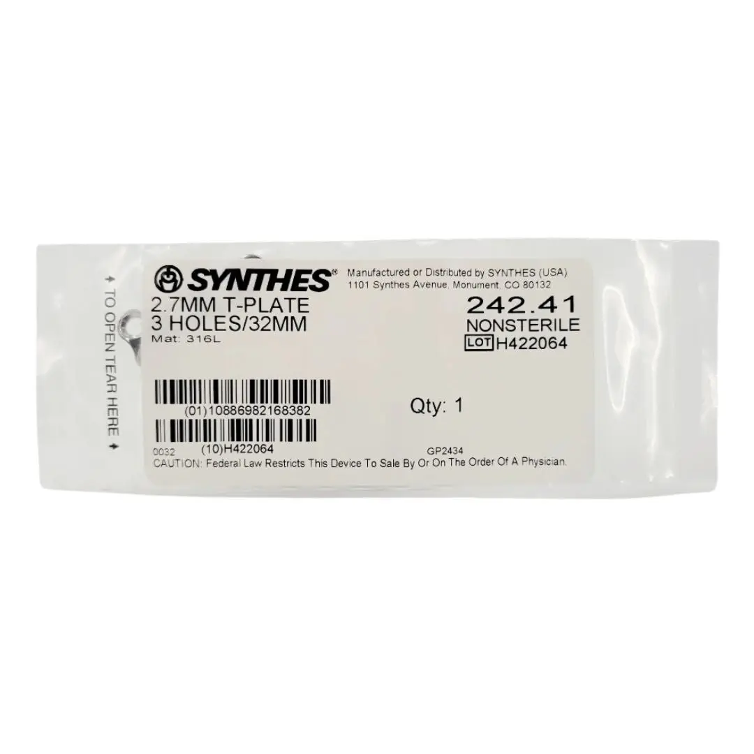 Synthes 242.41 2.7mm T-plate 3 holes 32mm orthopedic hardware
