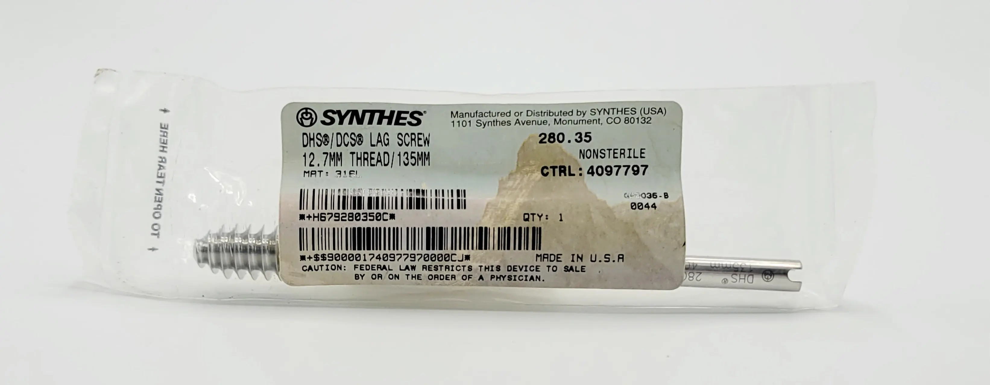 Synthes 280.350 DHS/DCS Lag Screw 12.7mm Thread 135mm Orthopedic Surgical - Image 2