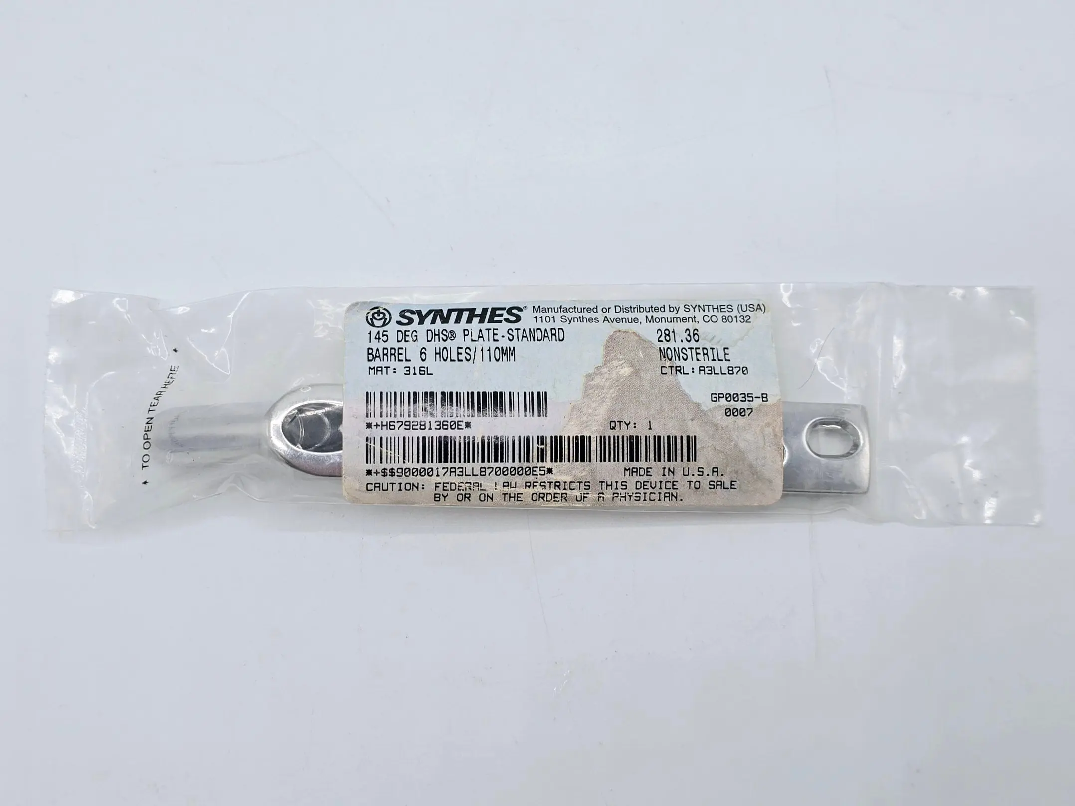 Synthes 281.36 145° DHS Plate-Standard Barrel 6 Holes/110mm - Image 2