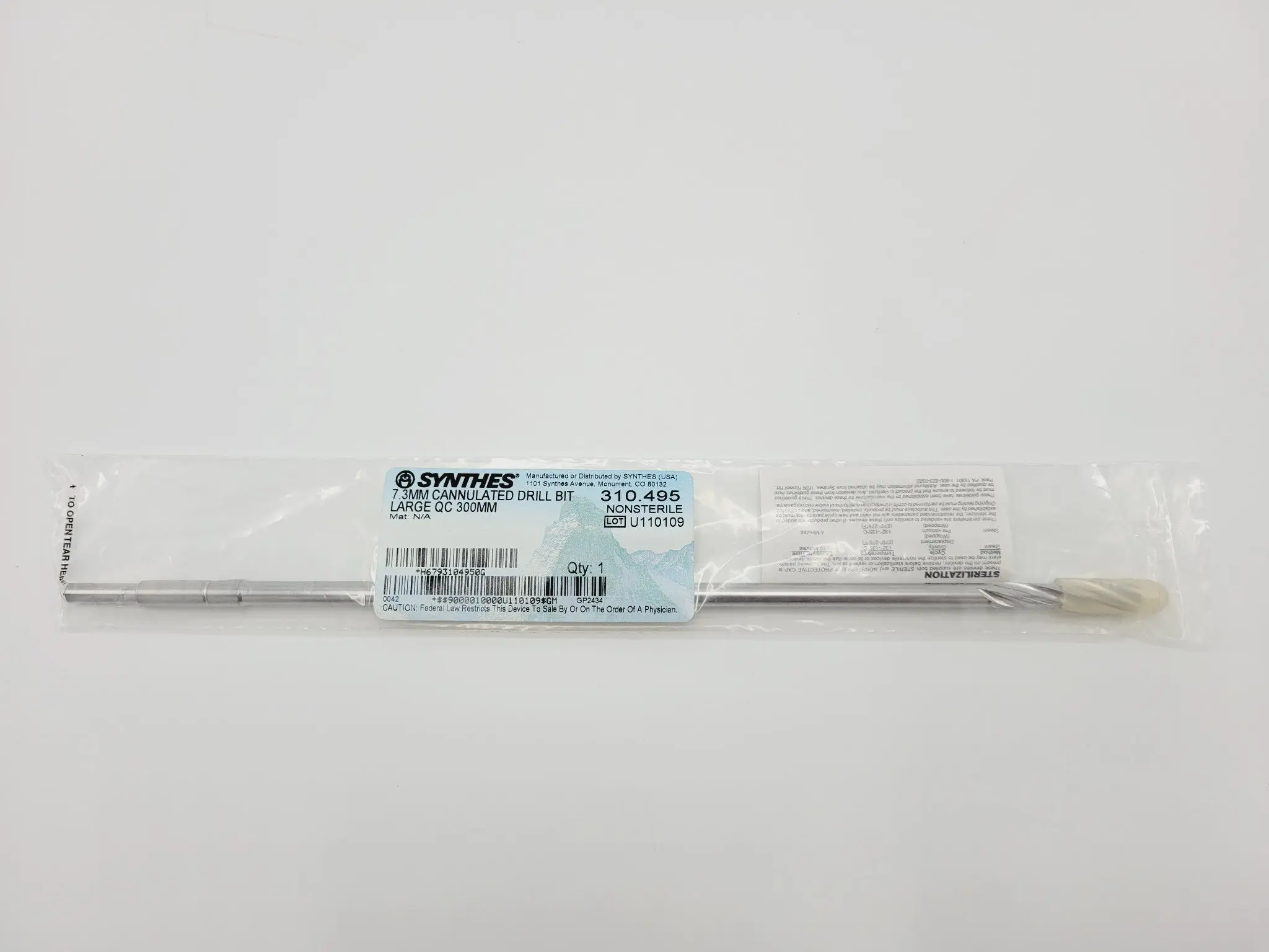 Synthes 310.495 7.3mm Cannulated Drill Bit Large Quick Connect 11-7/8" - Image 2