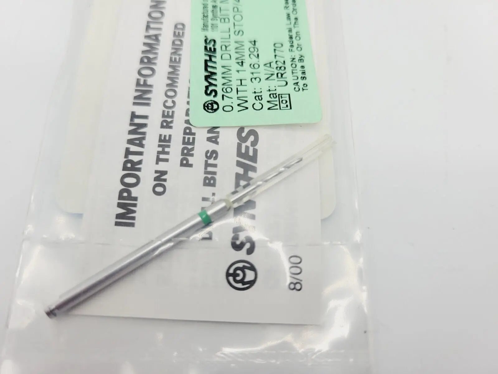 Synthes 316.294 .76mm Drill Bit Mini Quick Connect w/ 14mm Stop 44.5mm - Image 3