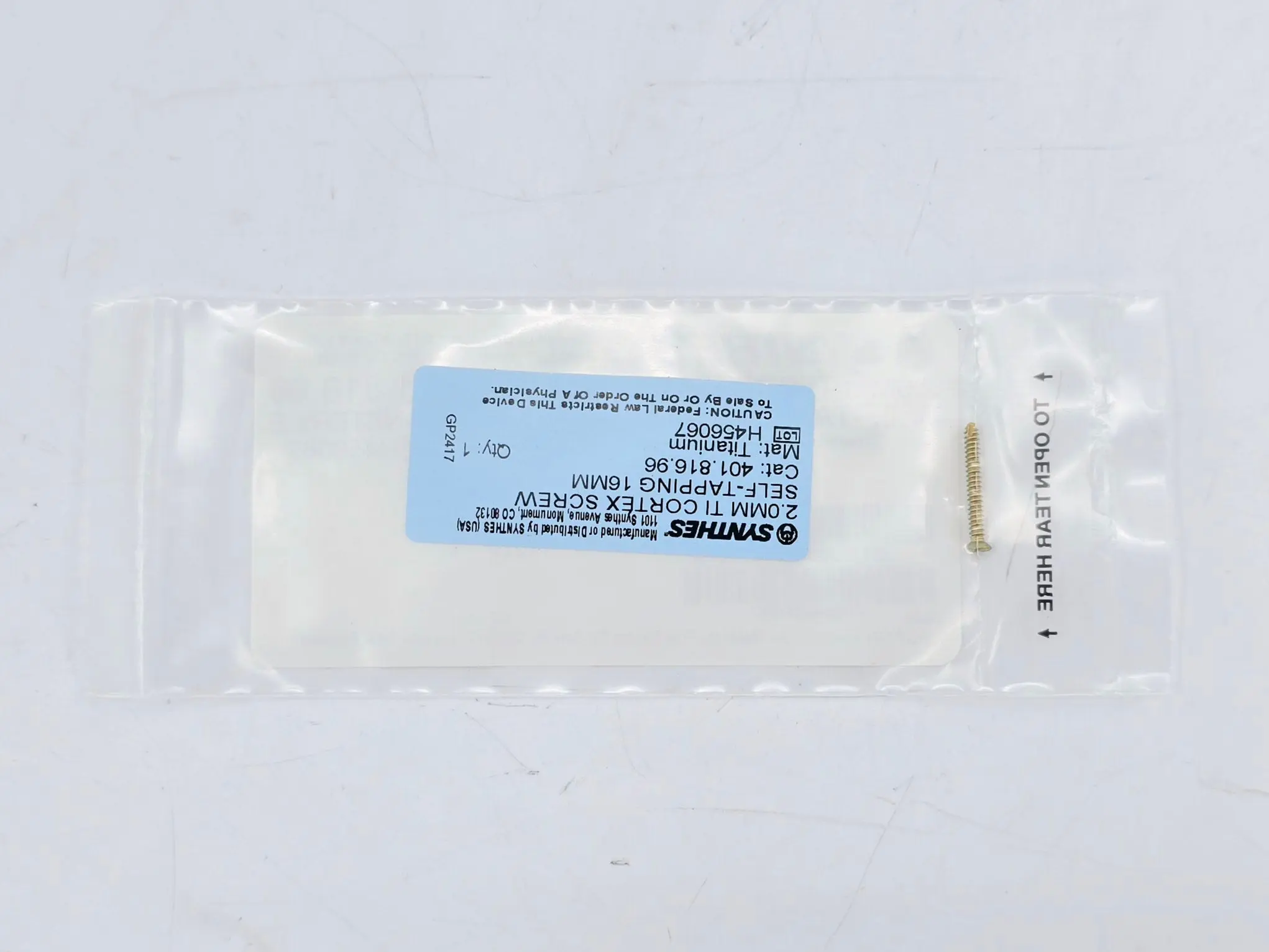 Synthes 401.816.96 2.0mm TI Cortex Screw Self-Tapping 16mm - Image 3