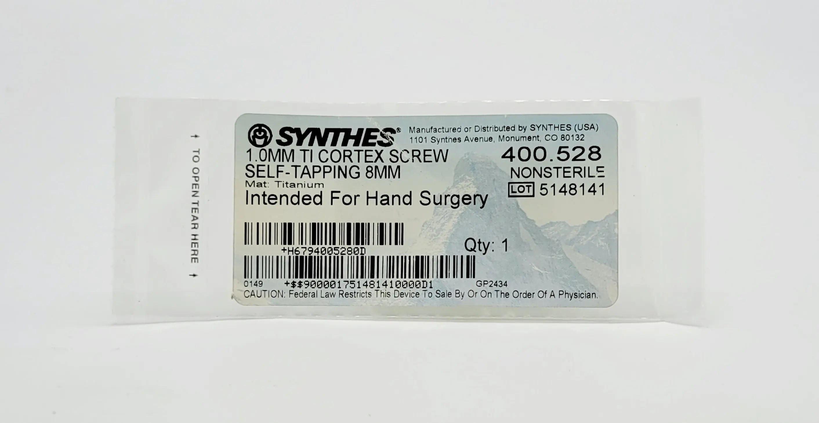 Synthes 400.528 1.0MM TI Cortex Screw Self Tapping 8MM - Image 2