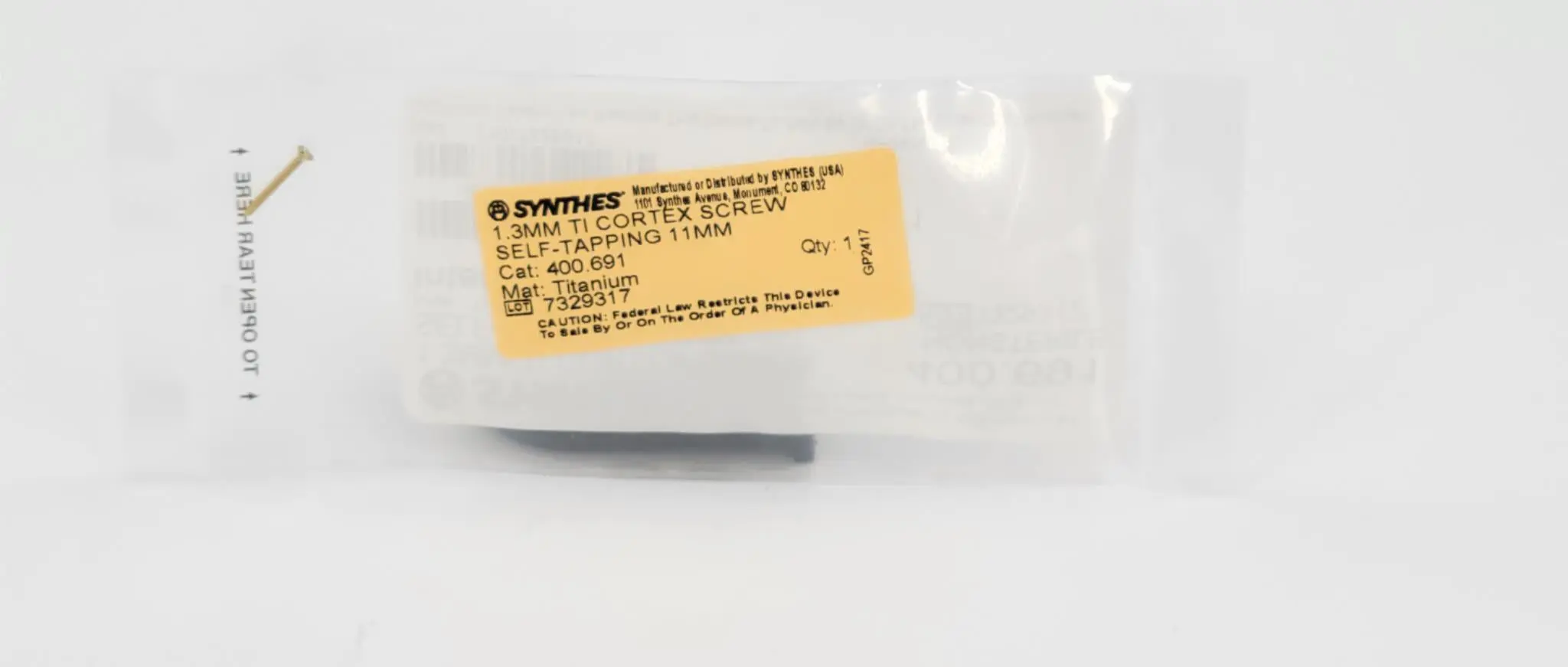 Synthes 400.691 1.3mm TI Cortex Screw Self-Tapping 11mm - Image 2