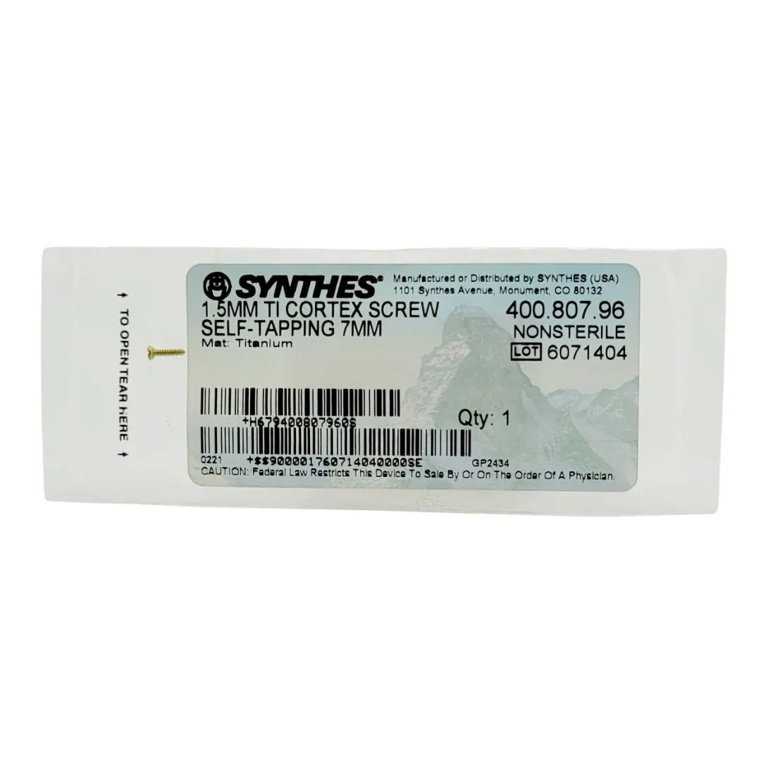 Synthes 400.807.96 1.5MM TI Cortex Screw Self Tapping 7MM