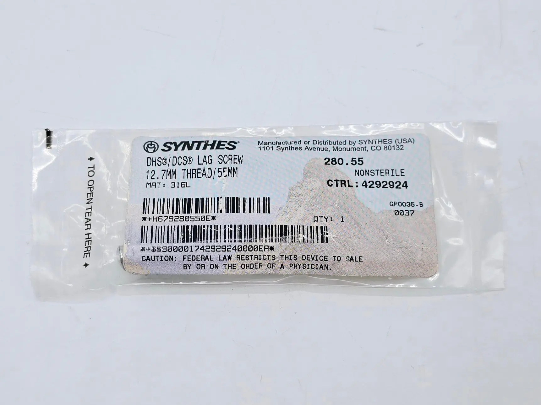 Synthes 280.55 DHS/DCS Lag Screw 12.7mm Thread/55mm - Image 2