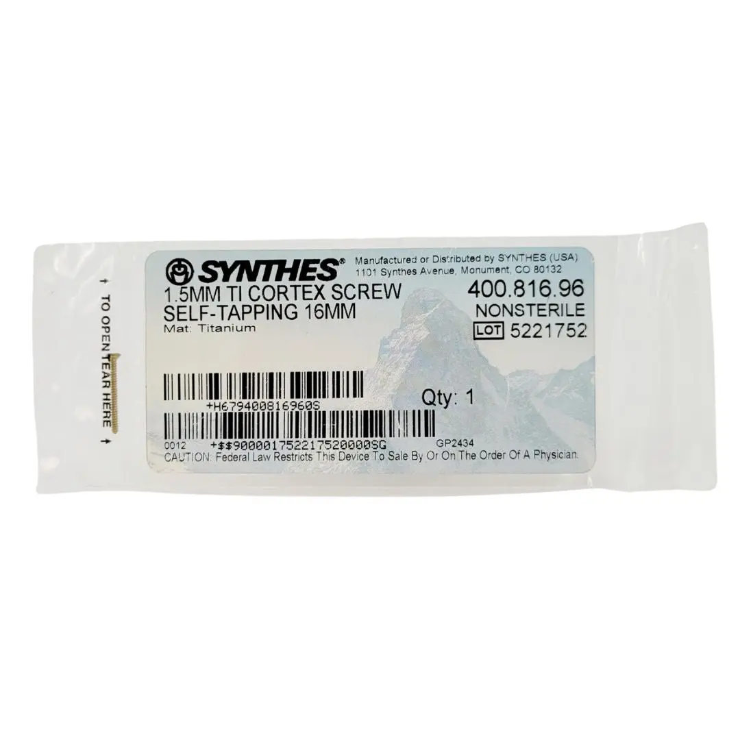 Synthes 400.816.96 1.5mm TI Cortex Screw Self-Tapping 16mm