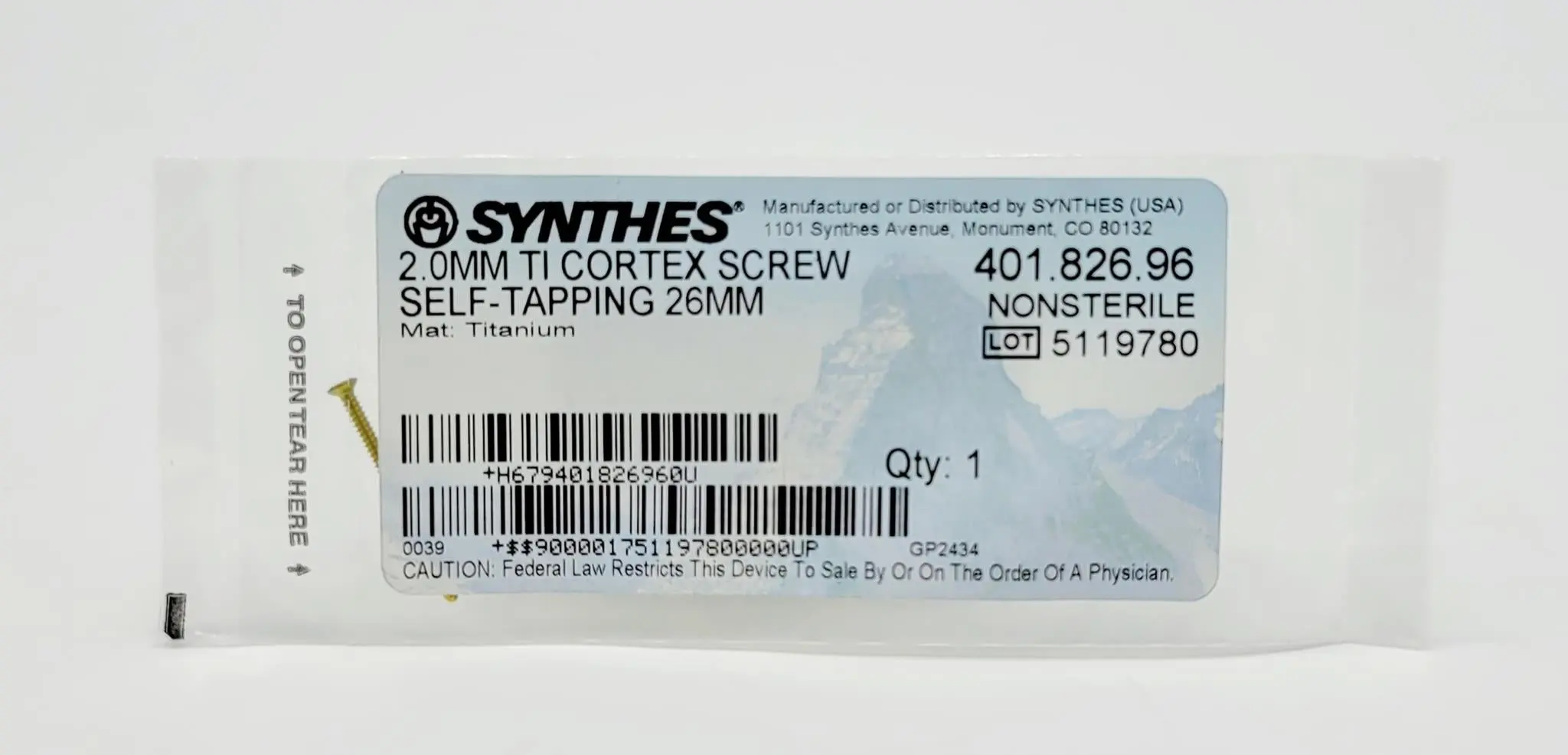 Synthes 400.824.96 1.5mm Ti Cortex Screw Self-Tapping 24mm - Image 2